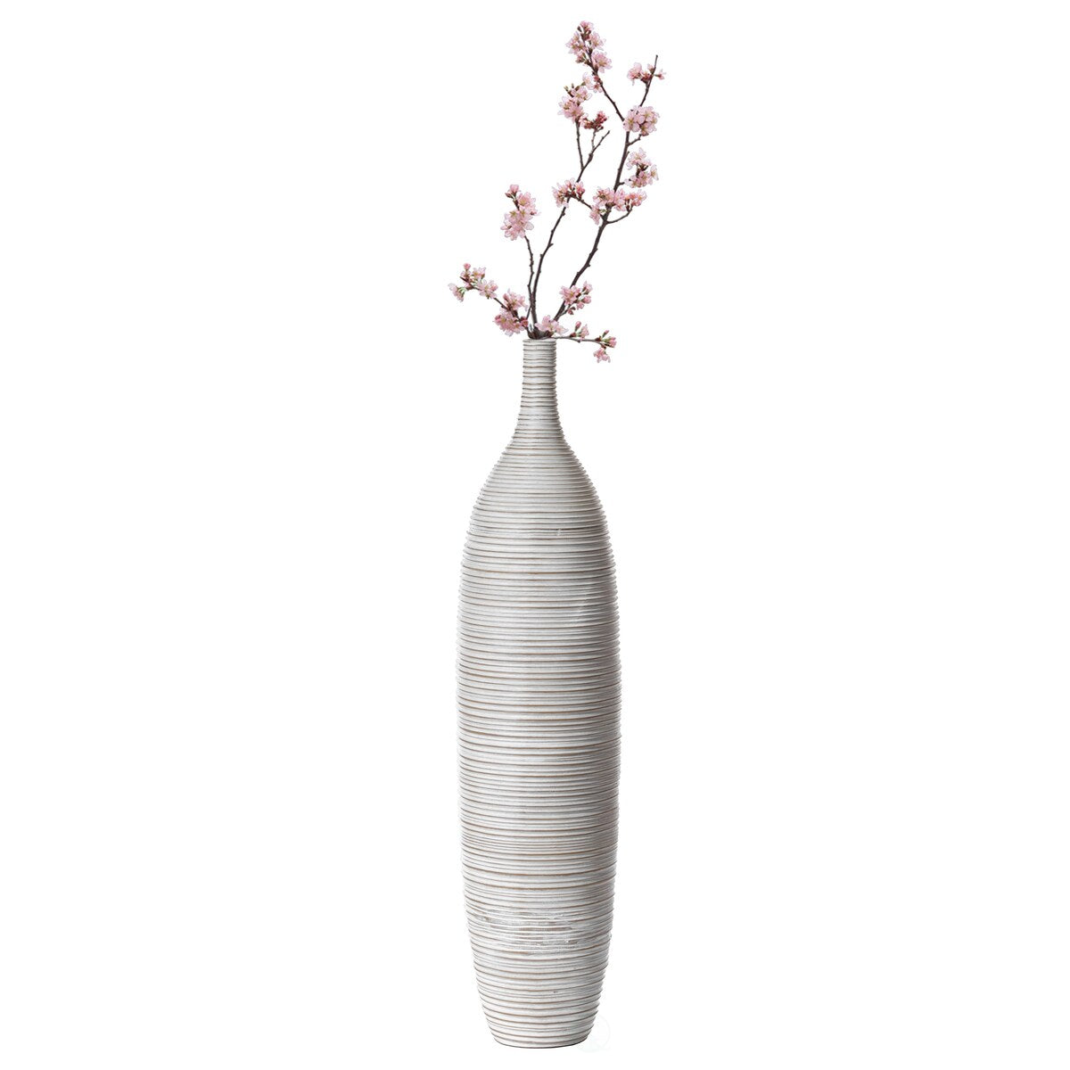 White Floor Vase, Ribbed Design, Modern Elegant Home Decoration, Room Enhancement, Sculptural Look, Sophisticated Decor