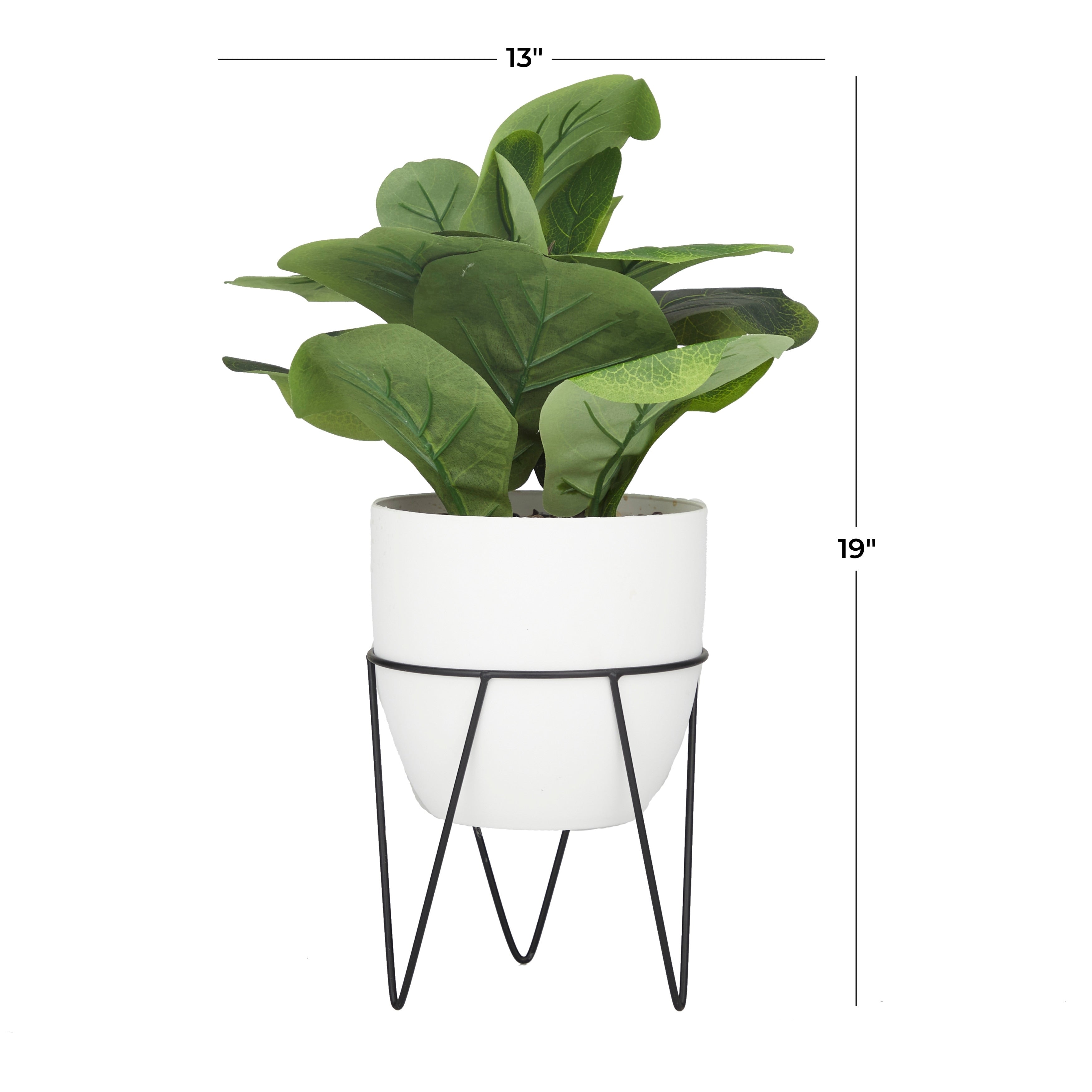 Faux Foliage Pilea Artificial Plant with Realistic Leaves and Metal Stand and White Pot - Green - Roche River Decor