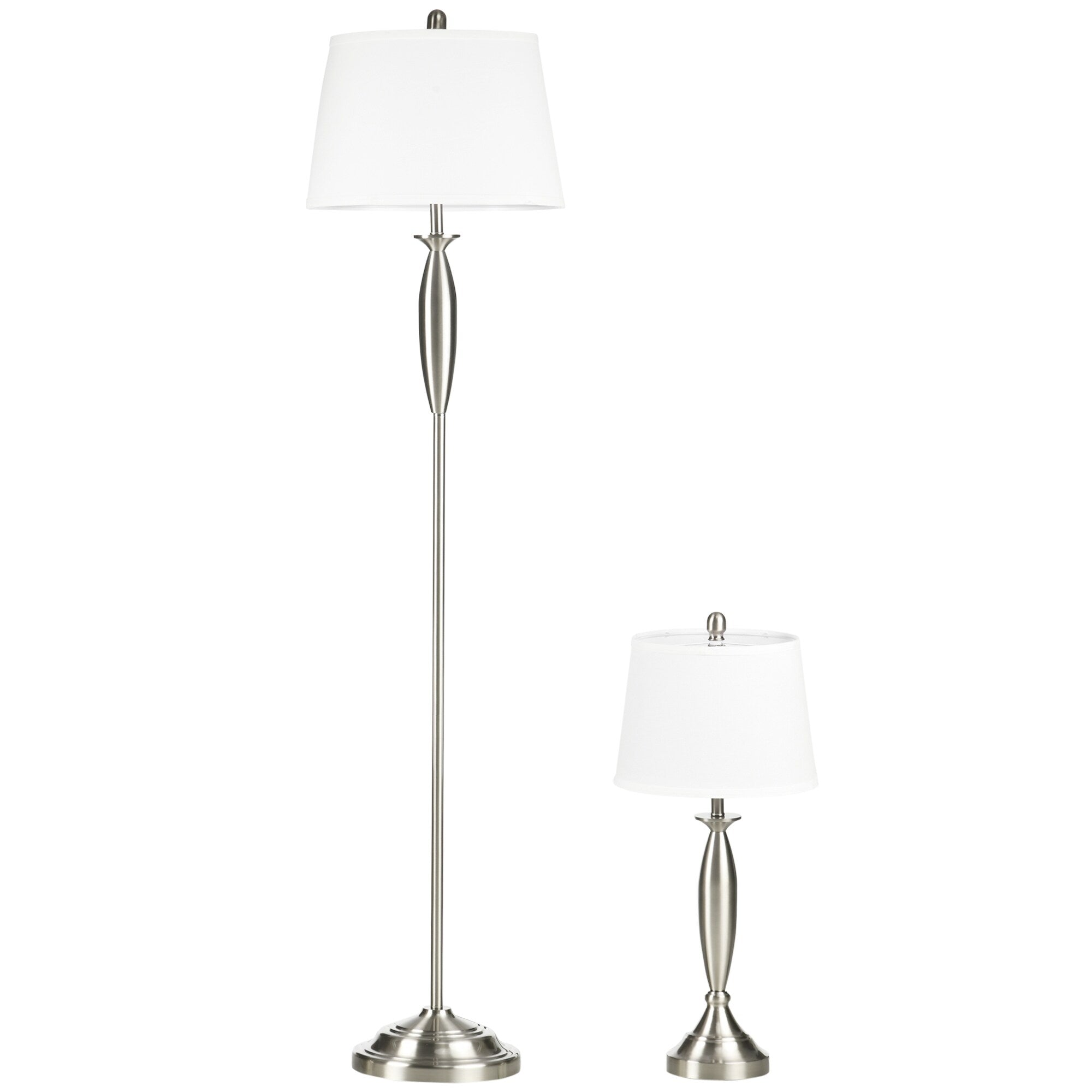 HOMCOM Modern Table Floor Lamp Set of 2 for Living Room, 2 Piece Lamp Set with Linen Lampshade Steel Base for Bedroom