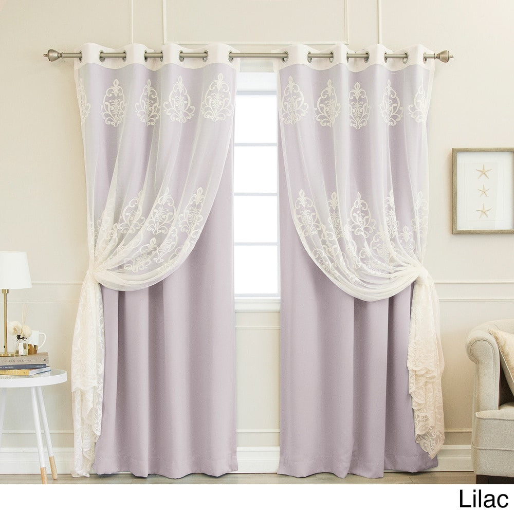 Aurora Home Mix & Match Agatha Sheer and Blackout 4 Piece Curtain Set