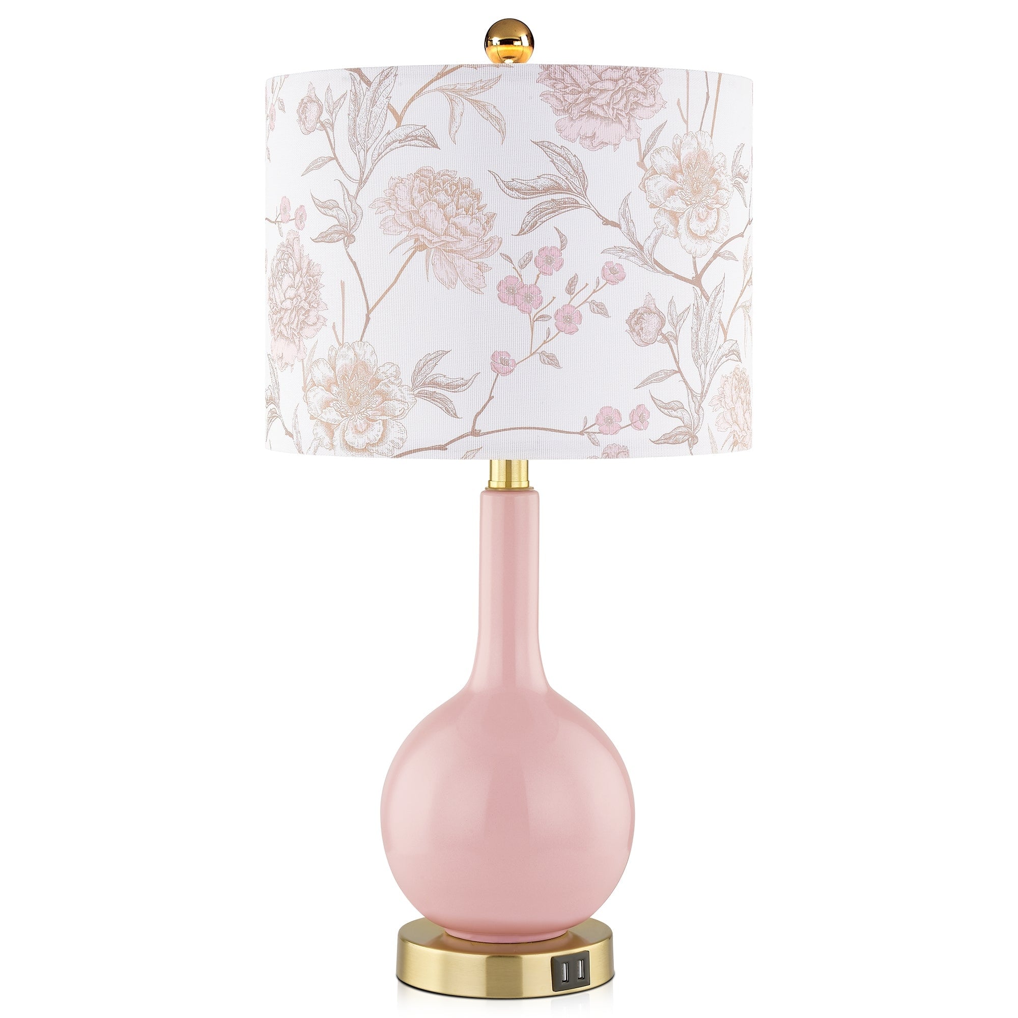 Pink Ceramic Table Lamp with 3-Way Touch Dimming Switch & Dual USB Charging Ports & - 12'' x 12'' x 24'' (L x W x H)