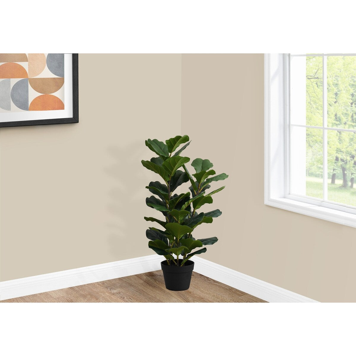 Artificial Plant, 32 Tall, Fiddle Tree, Indoor, Faux, Fake, Floor, Greenery, Potted, Real Touch, Decorative, Green Leaves