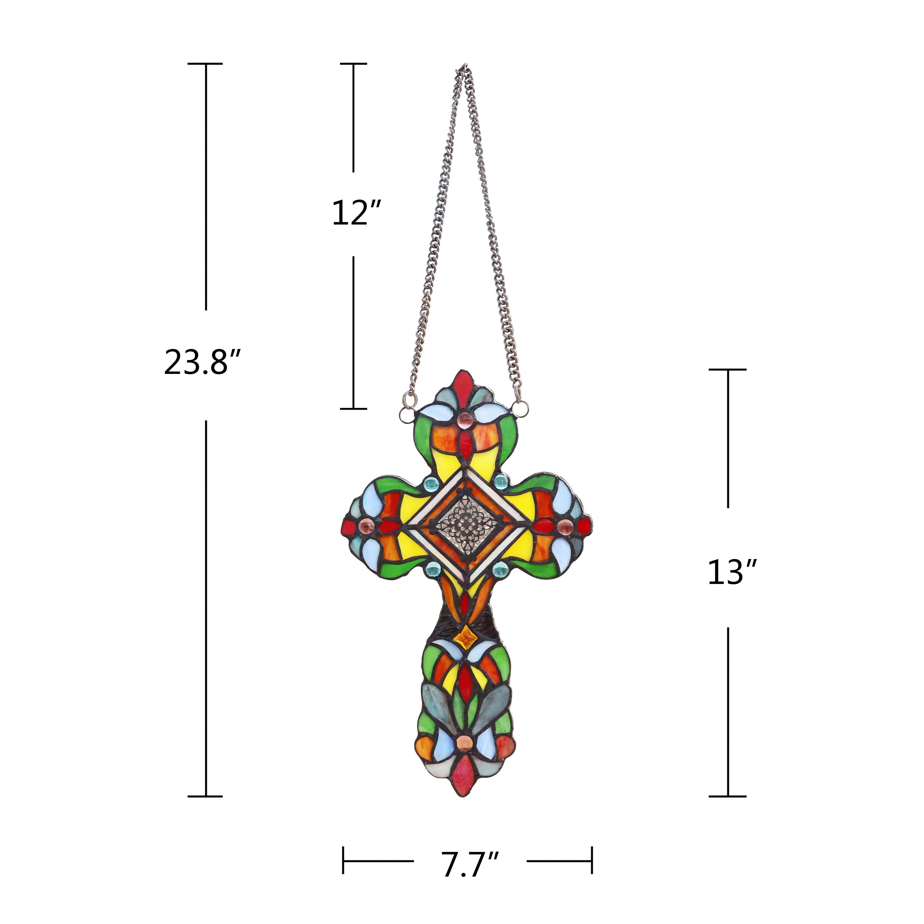 13 x 8 Victorian Design Cross Stained Glass Panel/ Suncatcher