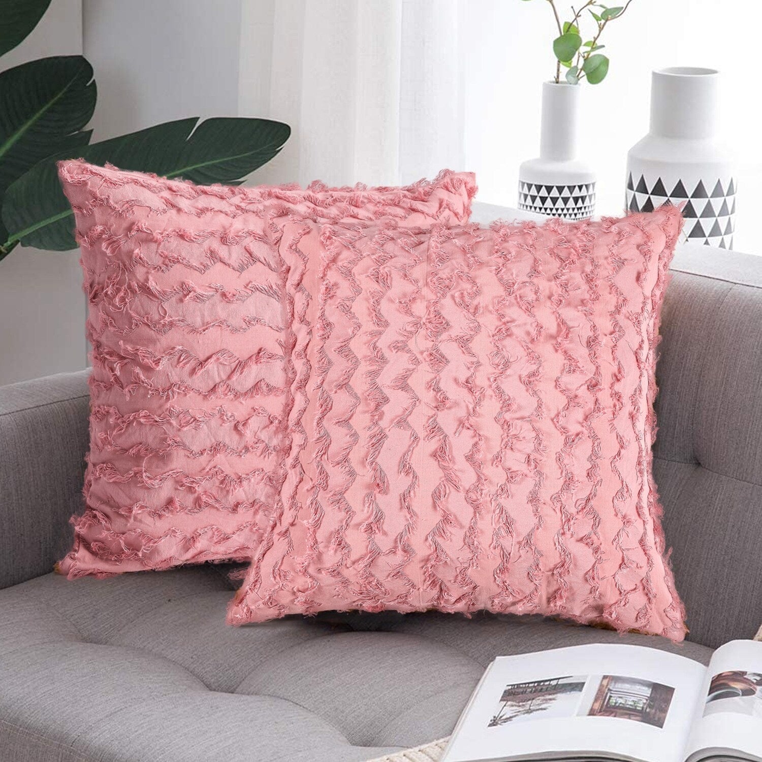 Adeco Set of 2 Square Pink Decorative Throw Pillow Covers