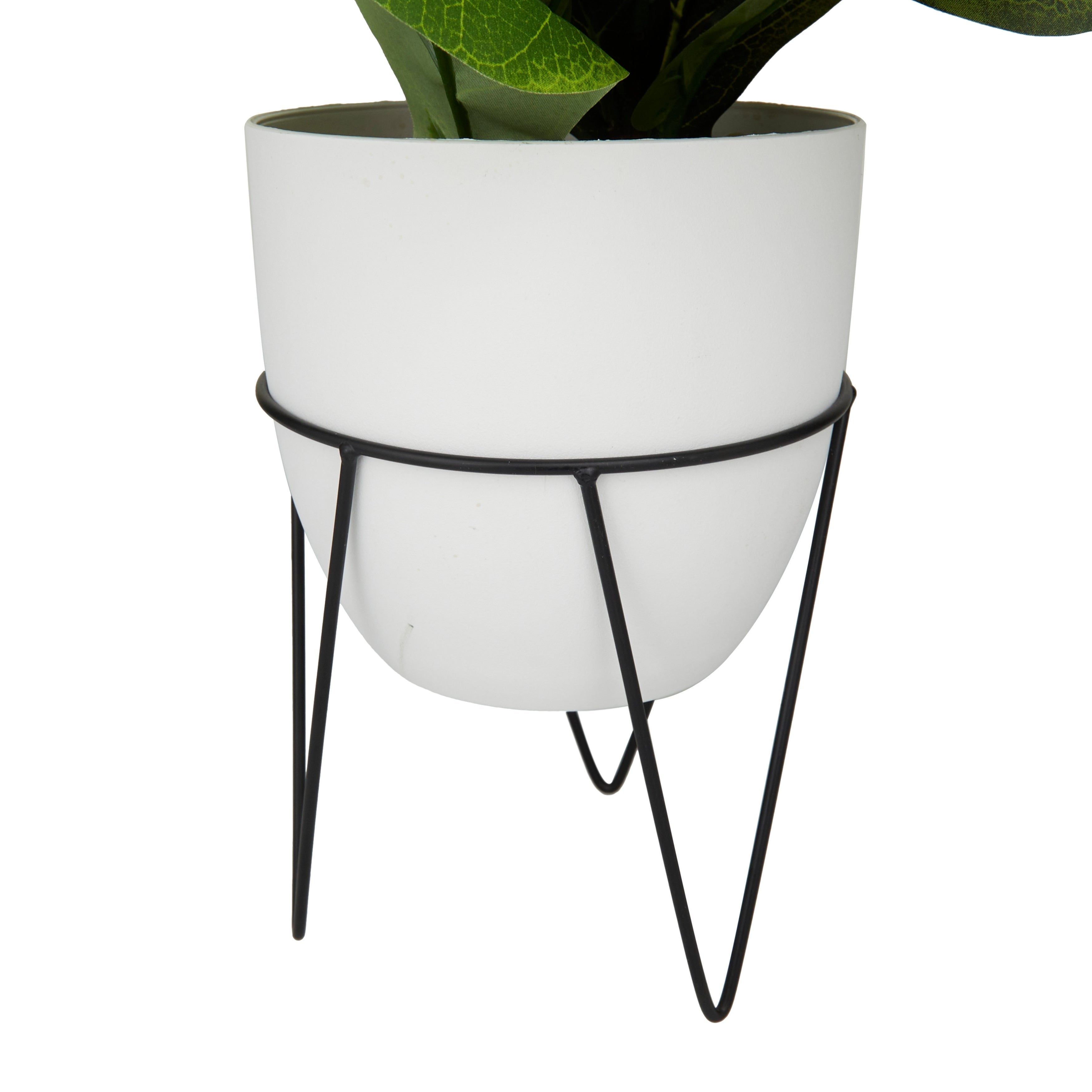 Faux Foliage Pilea Artificial Plant with Realistic Leaves and Metal Stand and White Pot - Green - Roche River Decor