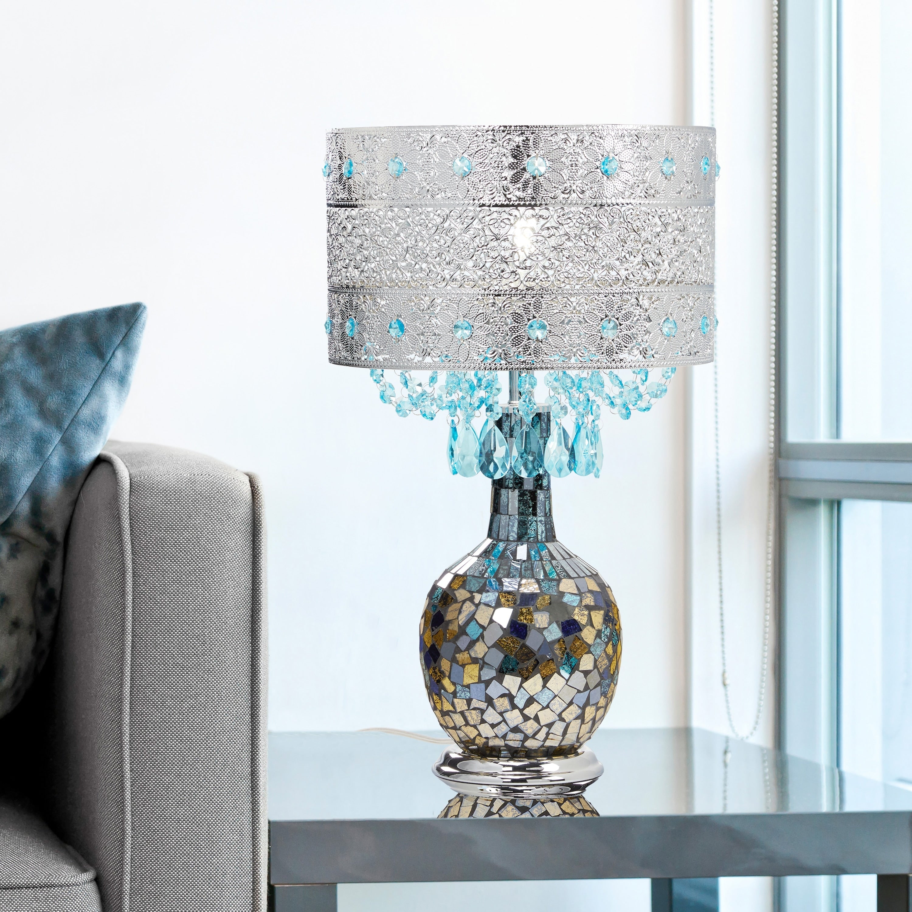 River of Goods Mattei Jeweled Metal Shade with Mosaic Base Table Lamp