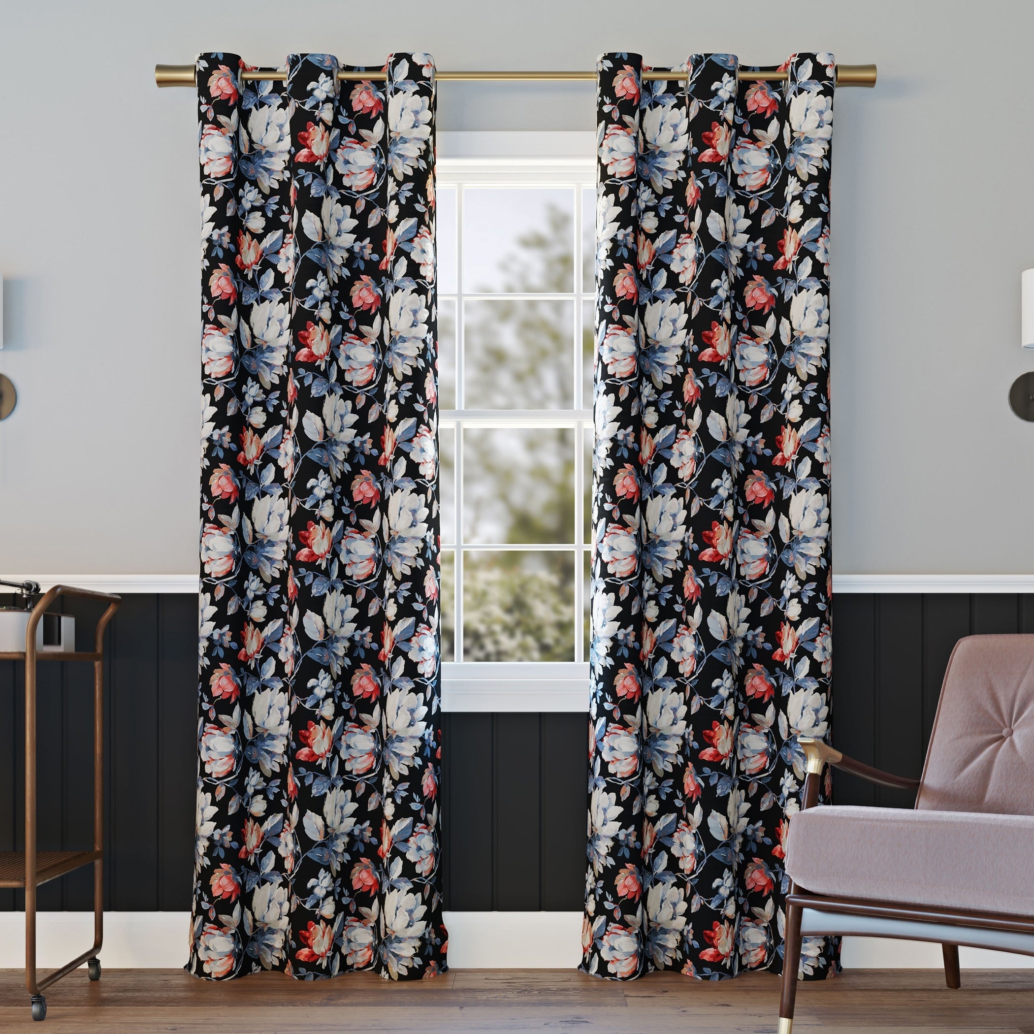 Sun Zero Irma Vintage Floral Blackout Grommet Curtain Panel, Single Panel