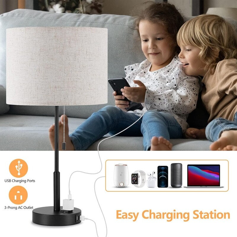 21.7 Table Lamp (Set of 2) with USB Charging Port, Nightstand Lights - 11D x 11W x 21.7H