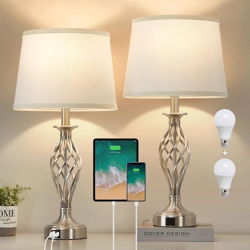 Modern Bedside Lamp Bedroom Table Lamp (Set of 2) - 12D x 12W x 23.8H