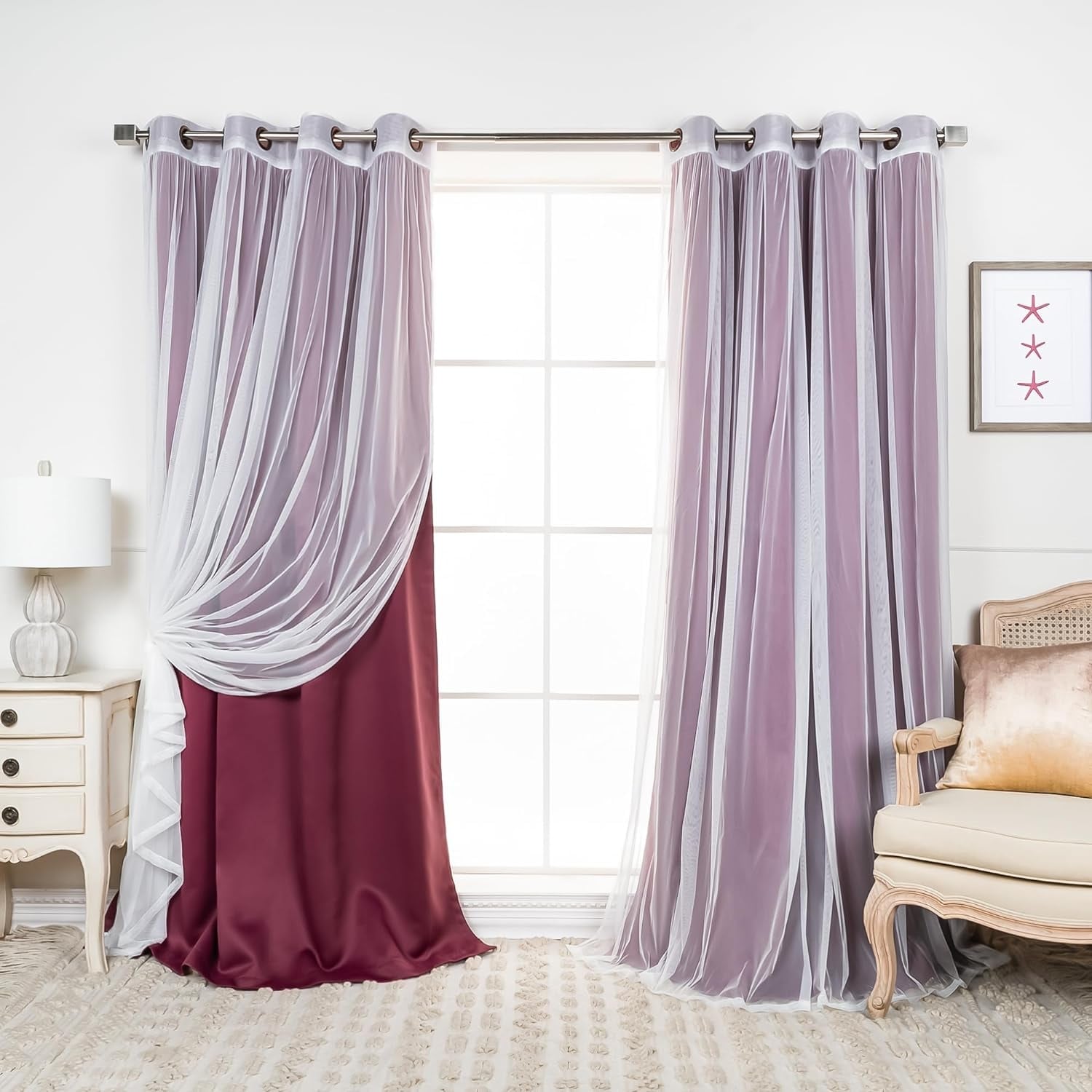 Aurora Home Mix-n-Match Blackout and Tulle Lace 4-pc. Grommet Curtain Set