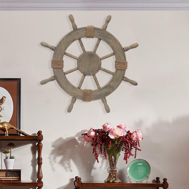 Adeco Large Marine Ship Wheel Nautical Decor