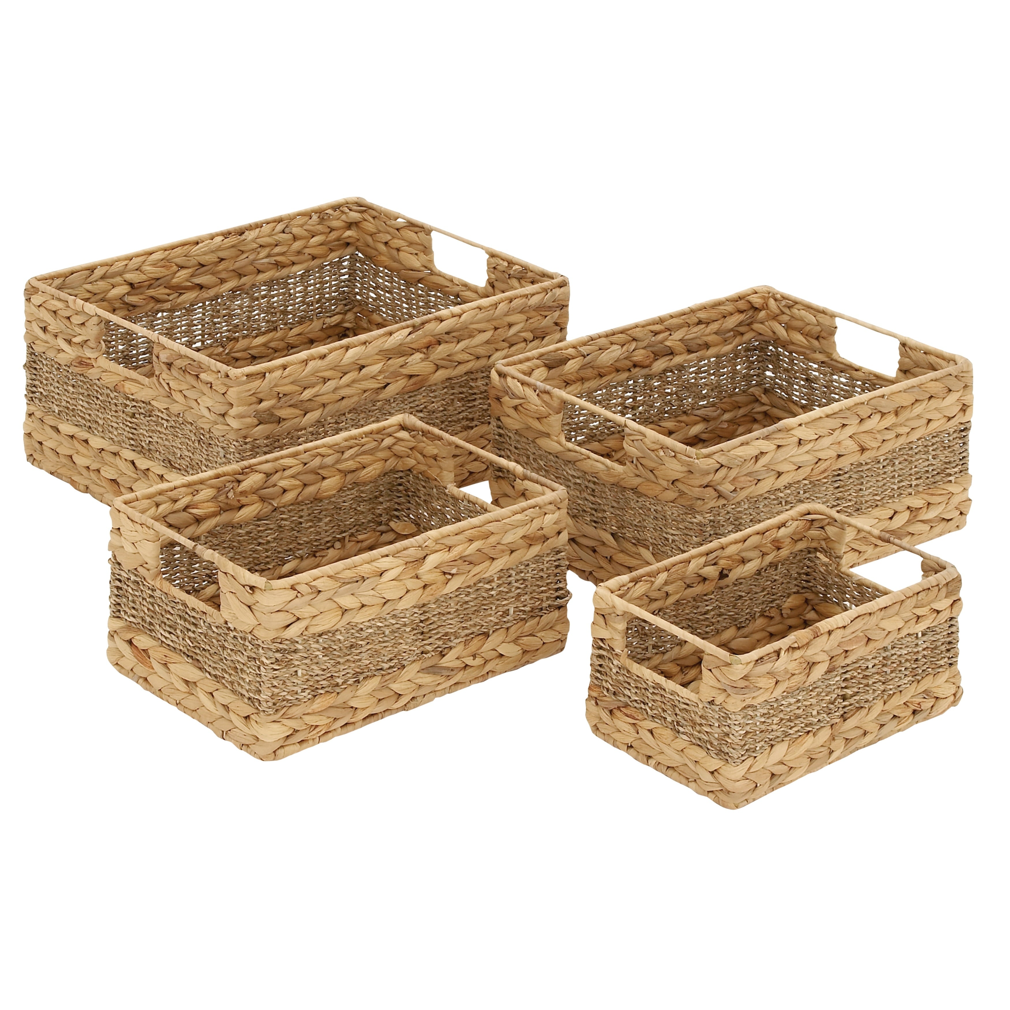 Seagrass Handmade Storage Basket with Handles - Set of 4 Light Brown - Roche River Decor - 12W x 16L x 7H