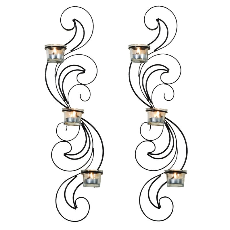 Adeco Set of 2 Metal Wall Sconces with Glass Candle Holder - 5.9 x 3 x 24.4