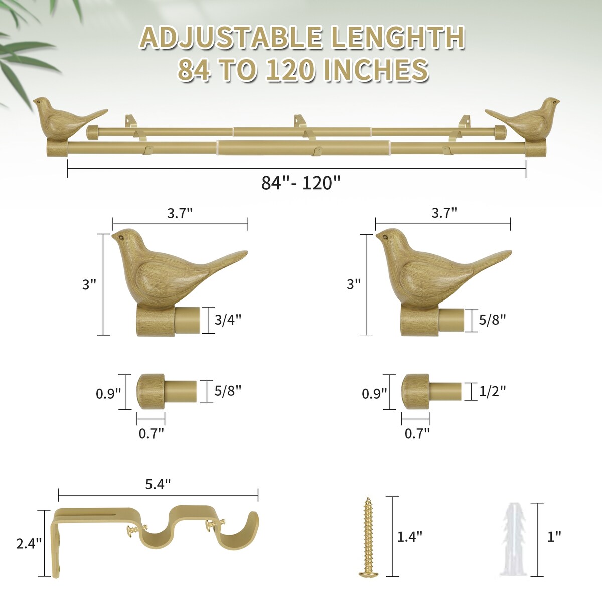 MERIVILLE 3/4 Diameter Farmhouse Double Window Curtain Rod, Bird Finials