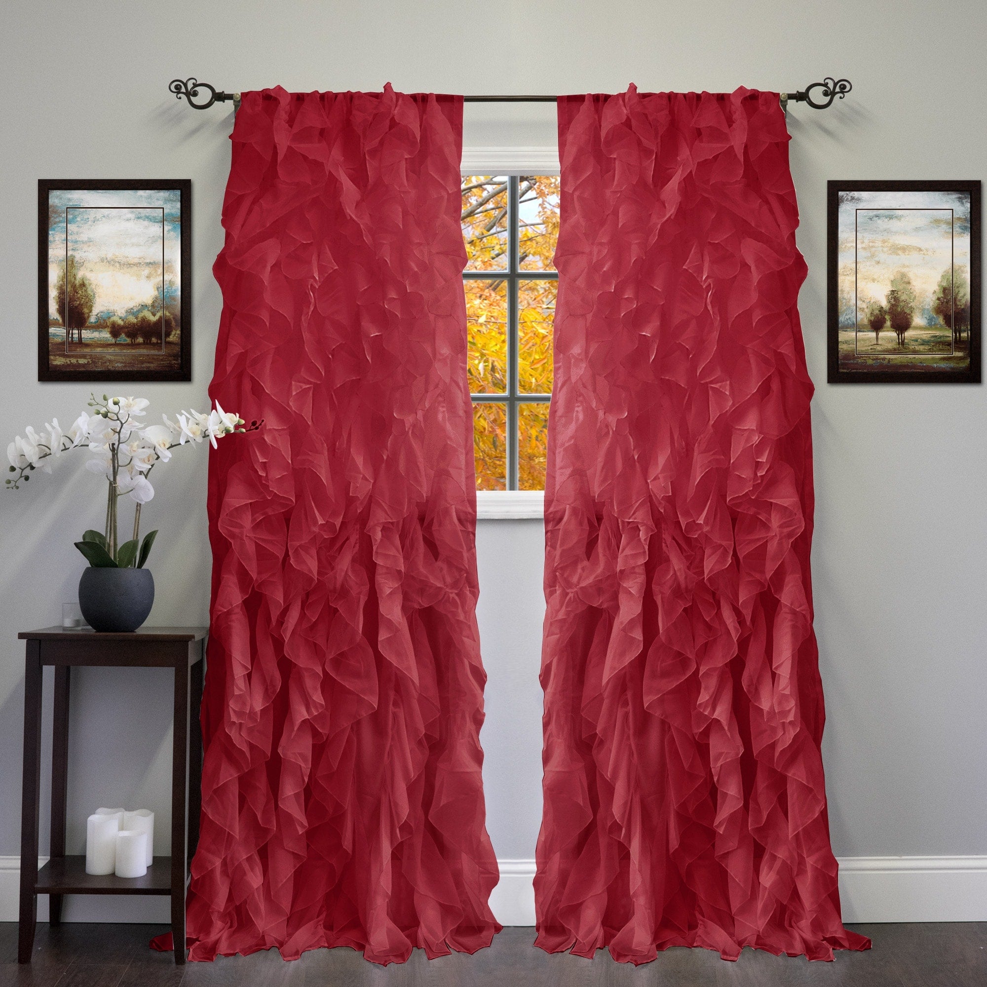 Sweet Home Collection Sheer Voile Waterfall Ruffled Tier 108 Inch Single Curtain Panel - 108 long x 50 wide