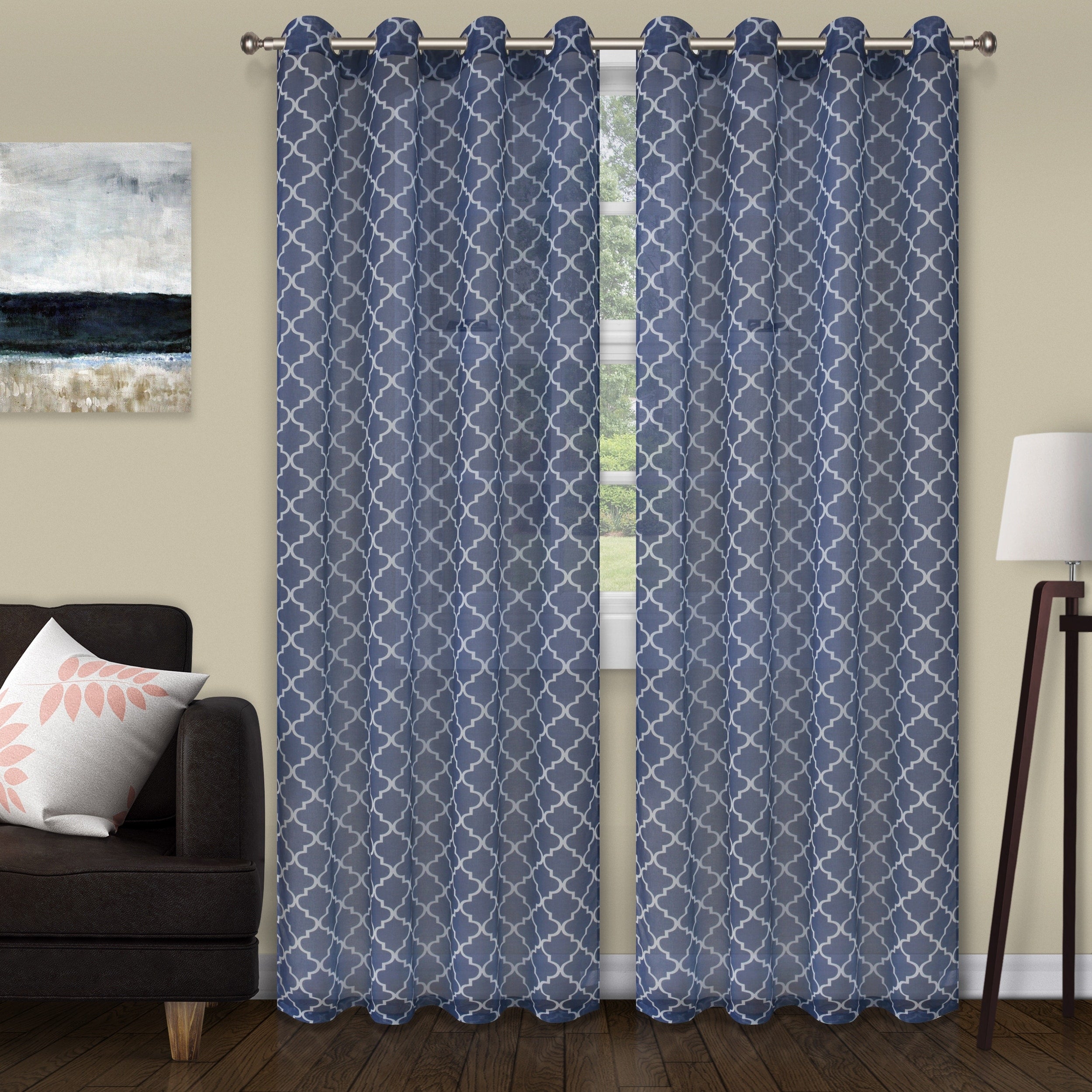 Superior Printed Trellis Sheer Grommet Curtain Panel - (Set of 2)