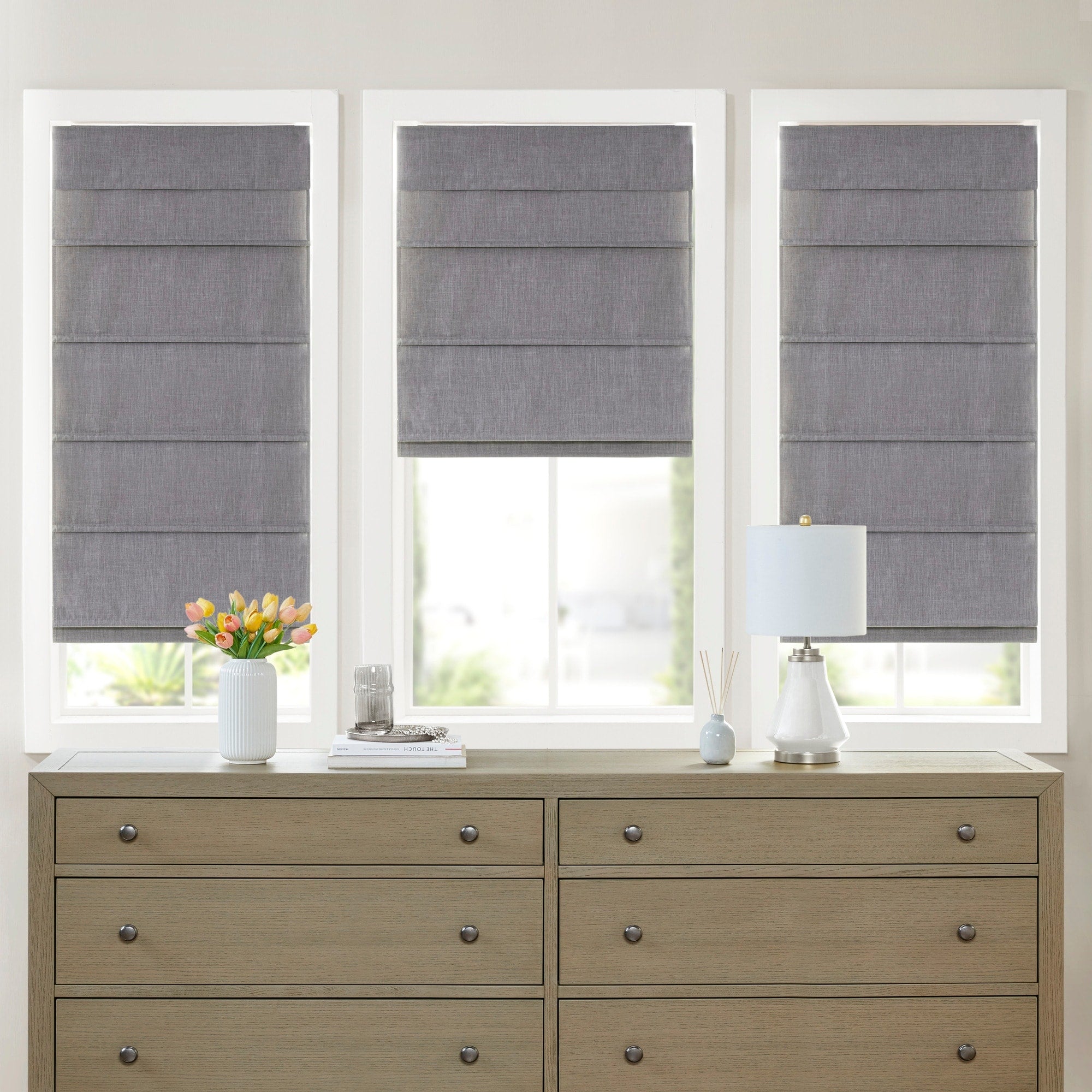 Madison Park Leo Faux Linen Cordless Total Blackout Roman Shade