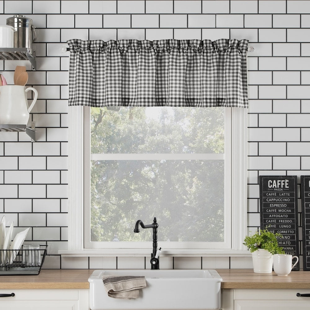 No. 918 Parkham Farmhouse Plaid Semi-Sheer Rod Pocket Kitchen Curtain Valance and Tiers Set