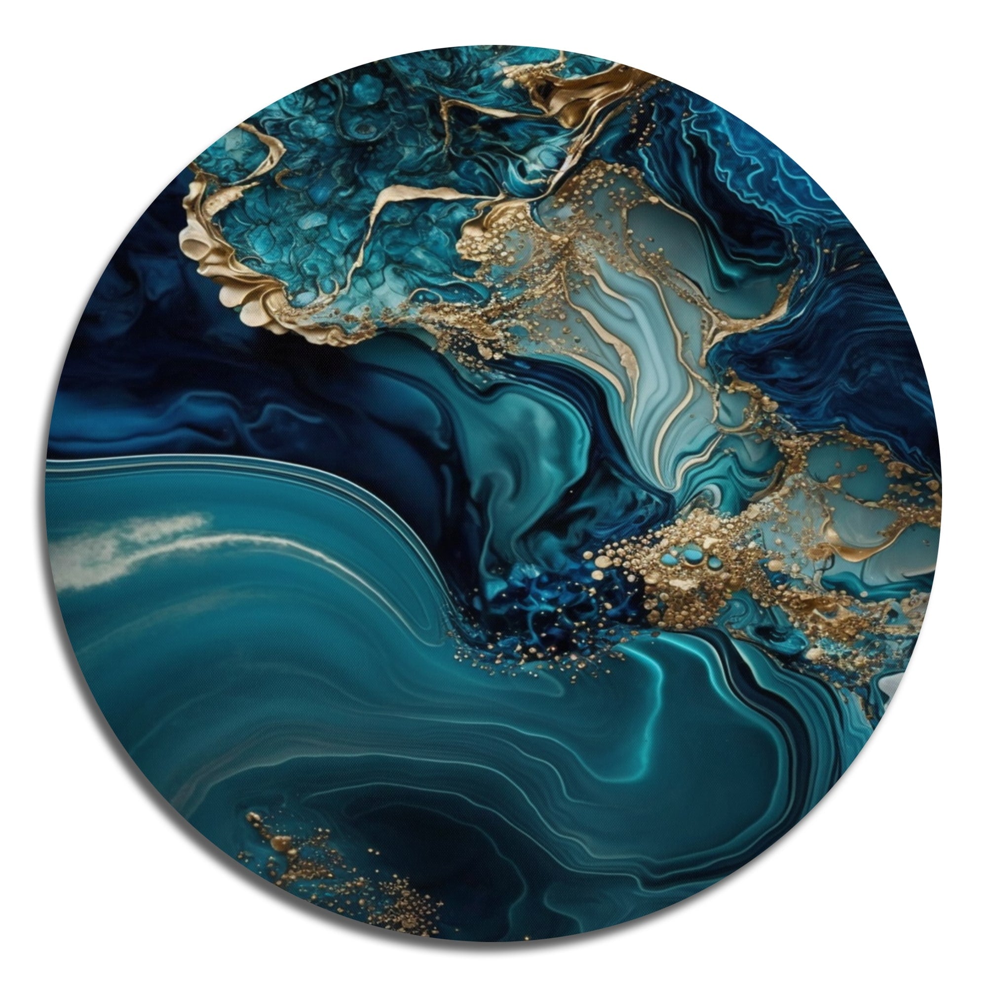 Designart 'Abstract Geode Turquoise I' Modern Metal Round Wall Art