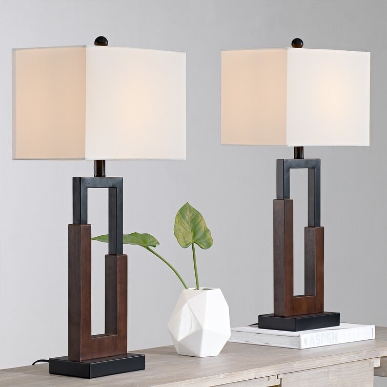 30 Wood/Black Table Lamp Set With USB (Set of 2)