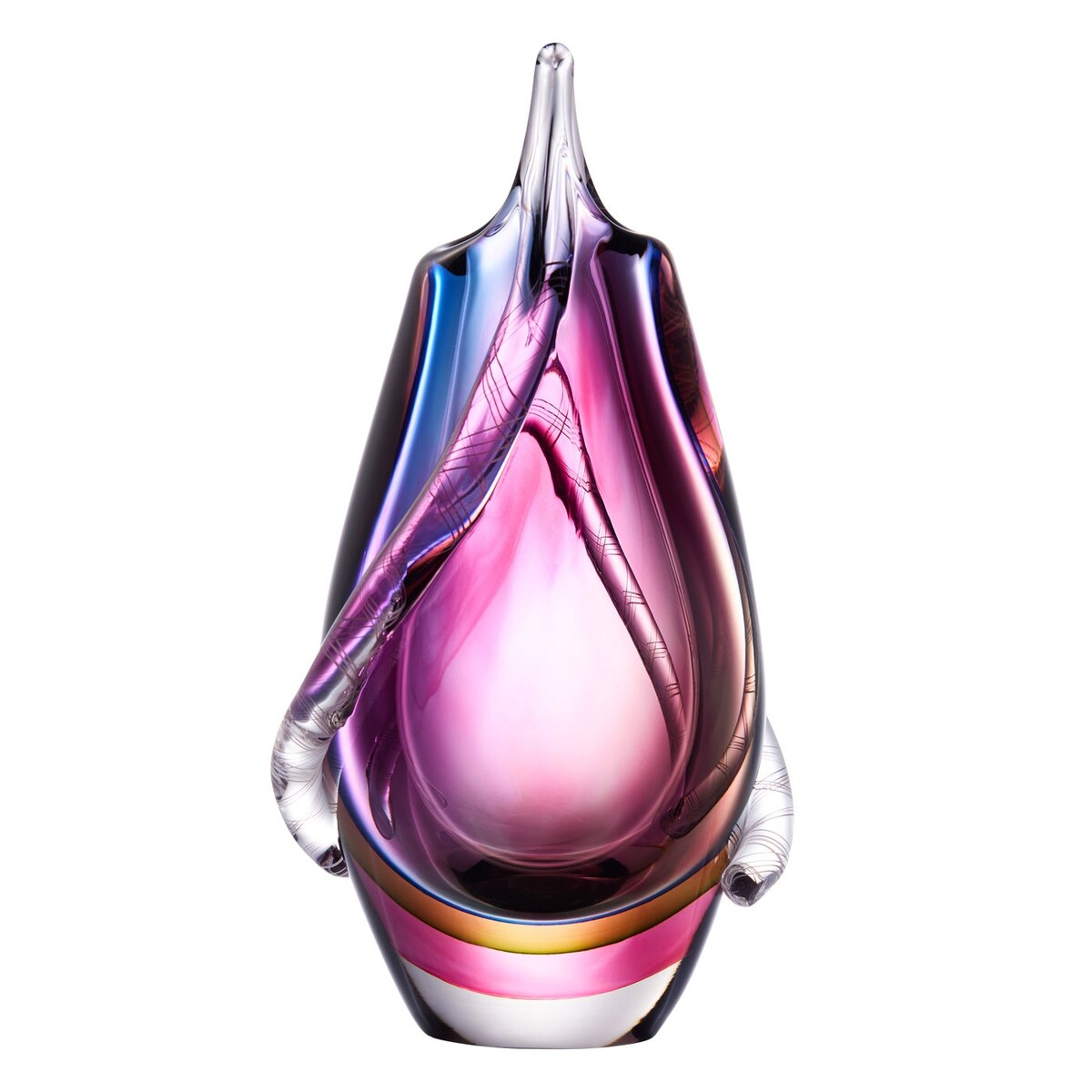 Luxury Lane Hand Blown Sommerso Art Glass Teardrop Vase 8-10.5 inch tall