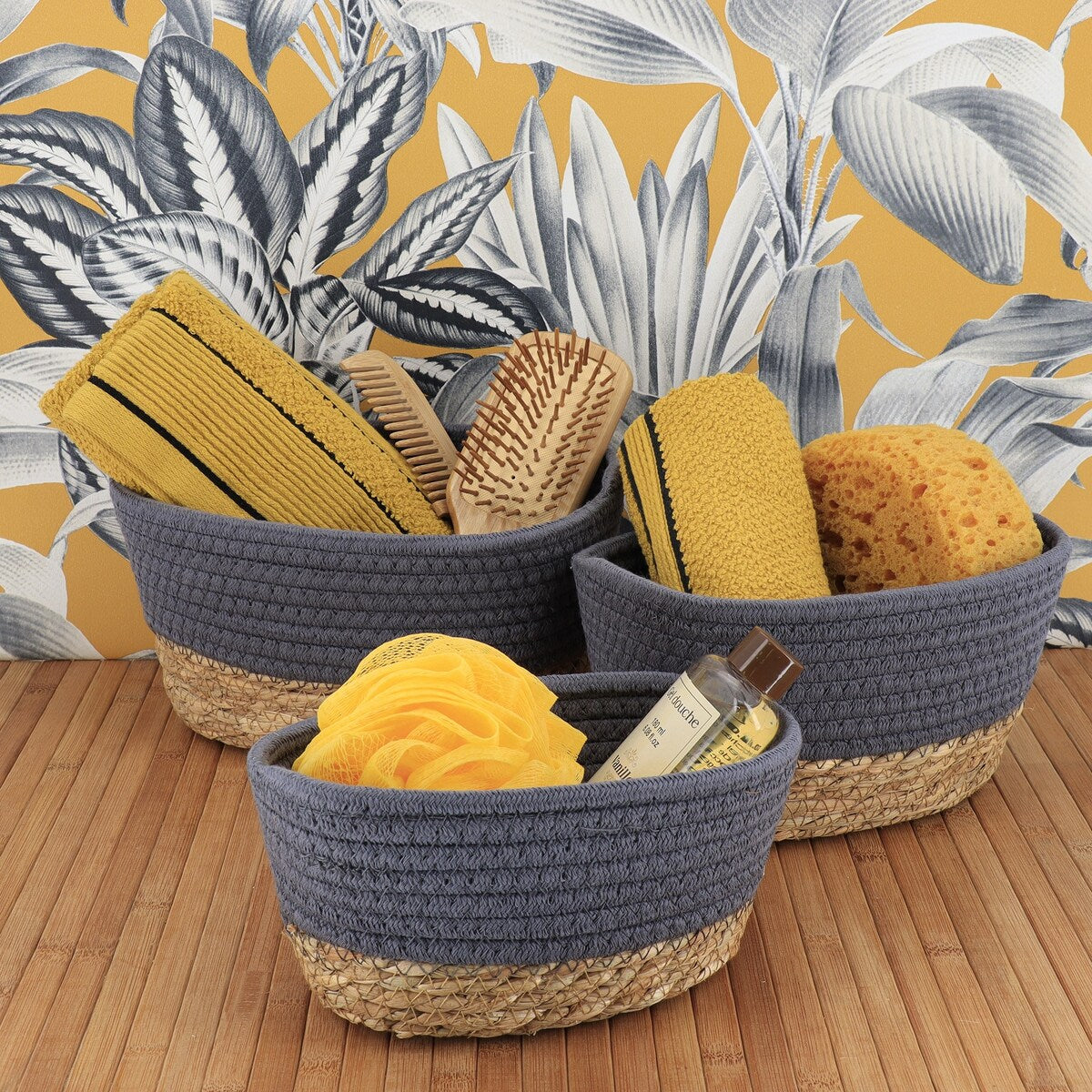 Cotton Storage Baskets Organizer Padang Set of 3 - 9 in. L x 5.9 in. D x 5.3 in. H