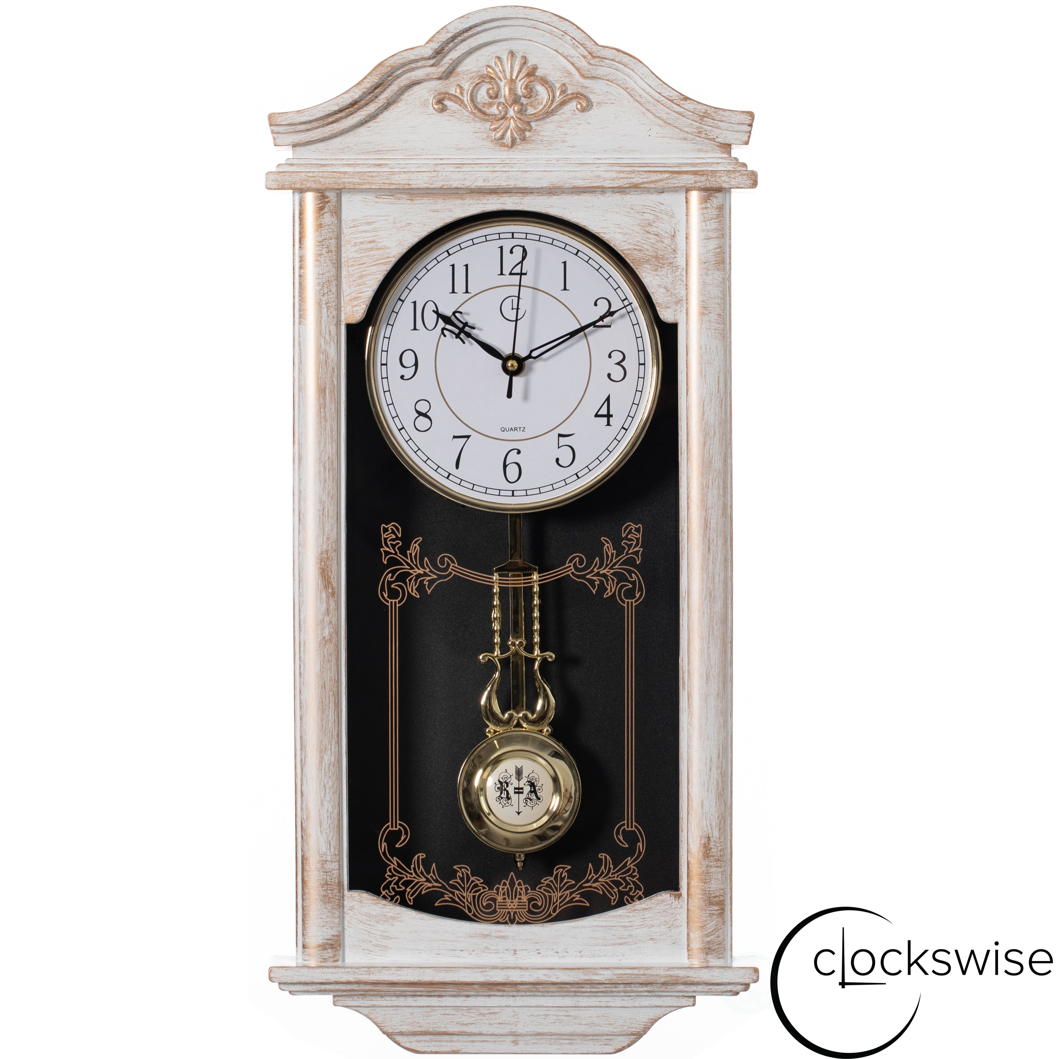 Clockswise Vintage Grandfather Wood-Looking Plastic Pendulum Decorative Battery-Operated Wall Clock Brown, for Home Decor