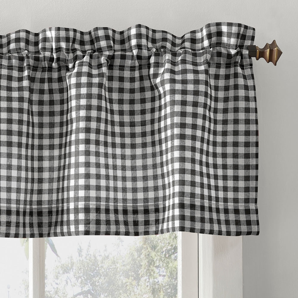 No. 918 Parkham Farmhouse Plaid Semi-Sheer Rod Pocket Kitchen Curtain Valance and Tiers Set