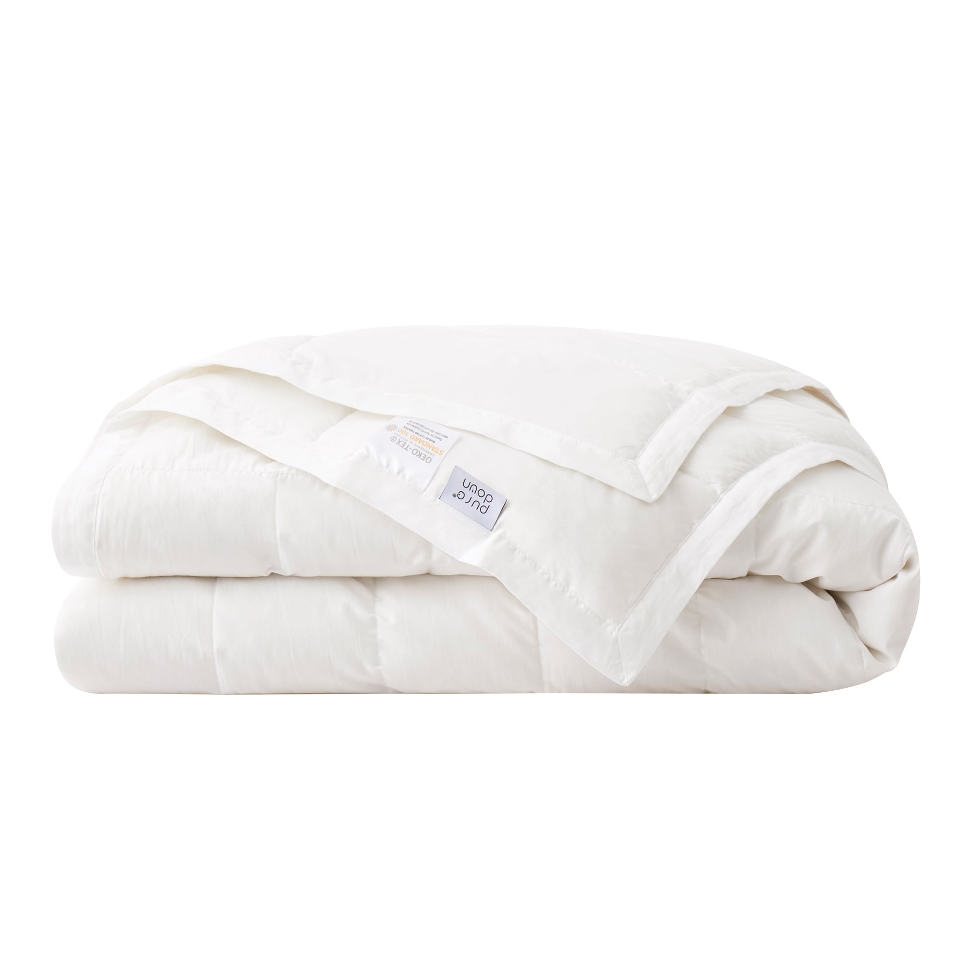 Luxurious White Down Blanket with Satin Trim, Tencel Comforter for All-Season