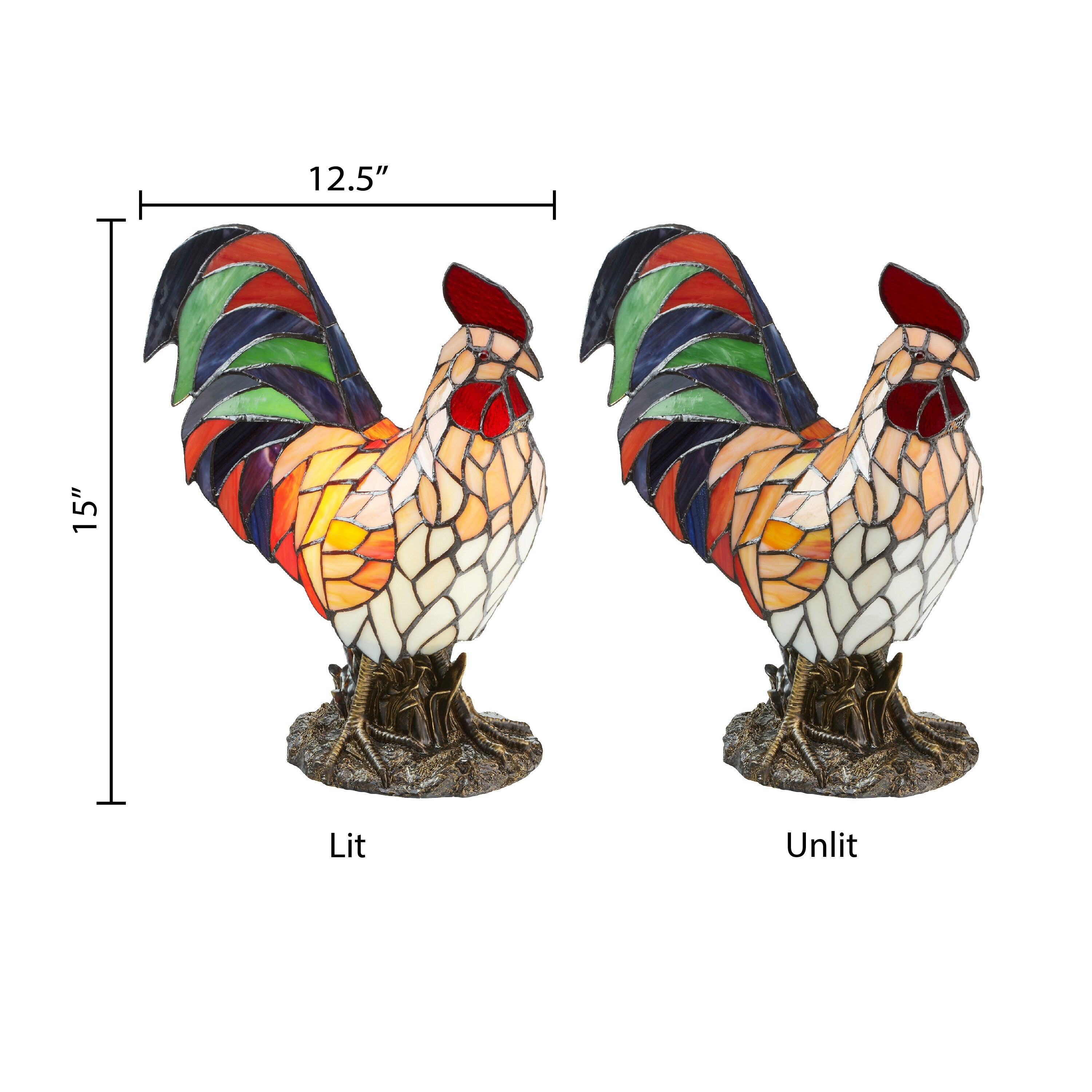 The Gray Barn Tara Multicolor Resin 15.5-inch Rooster Stained Glass Accent Lamp - 12.5L x 7.0W x 15H