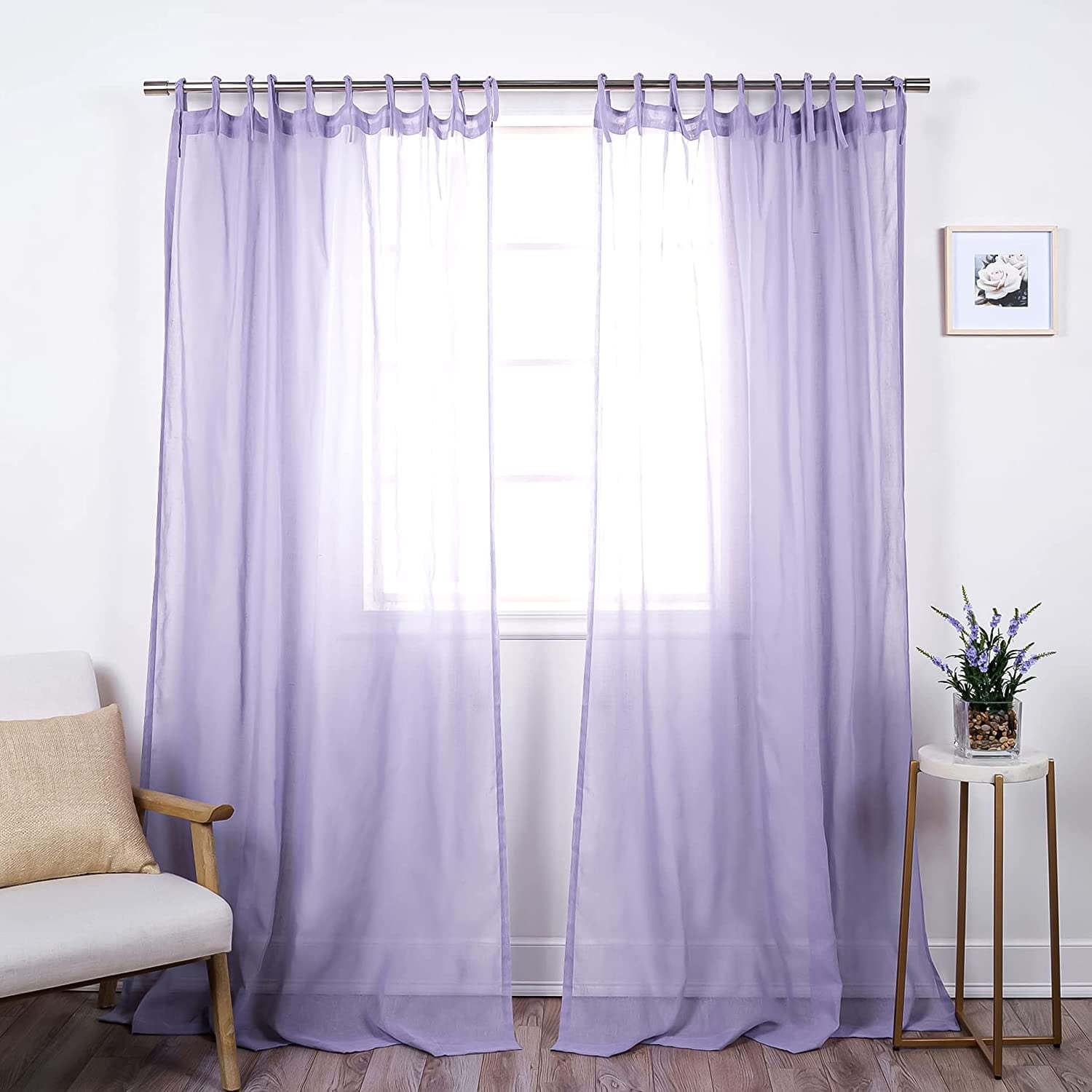 Aurora Home Textured Faux Linen Tie Top Curtain Panel Pair - 84 & 96