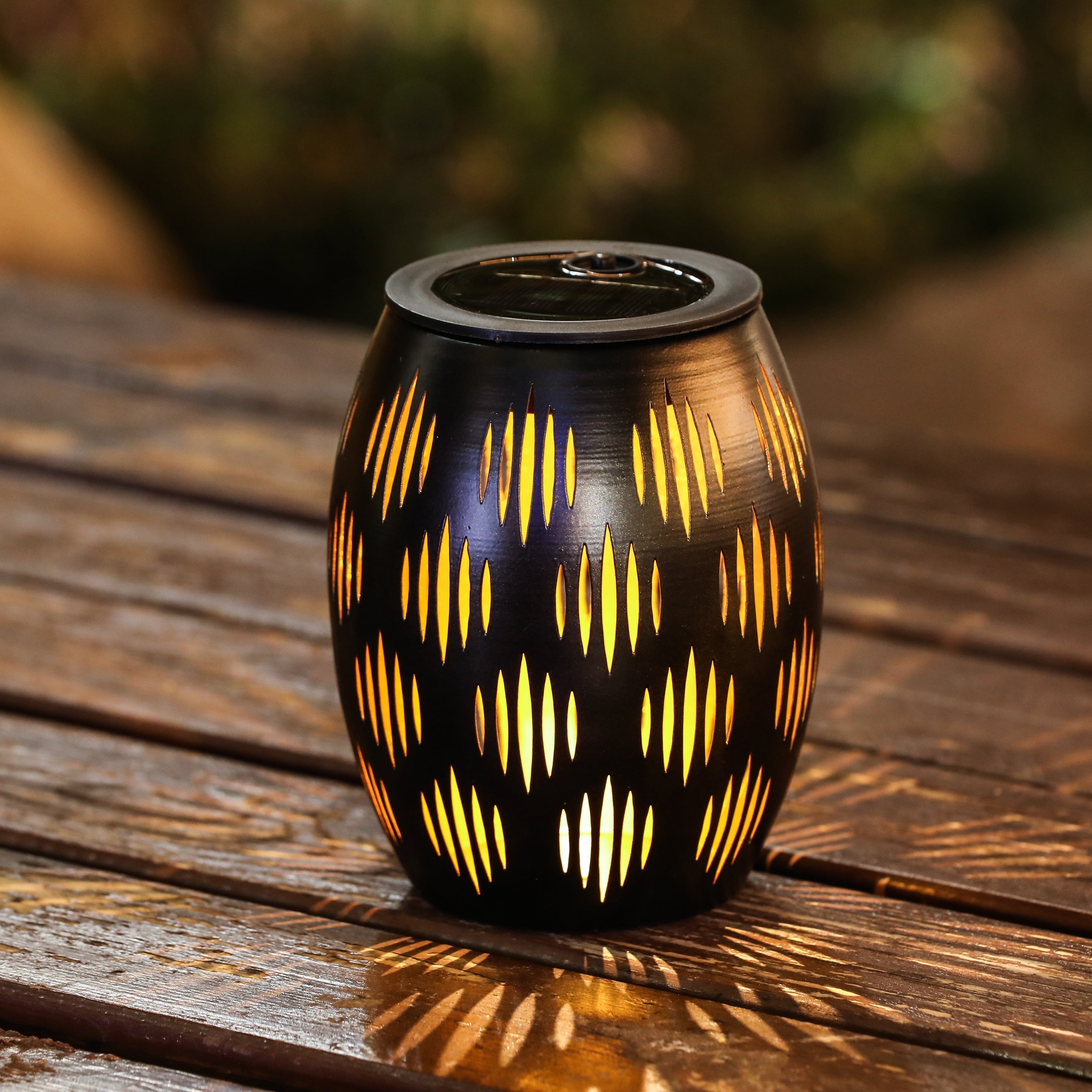 Black Metal 6-Inch Solar Powered Outdoor Decorative Lantern