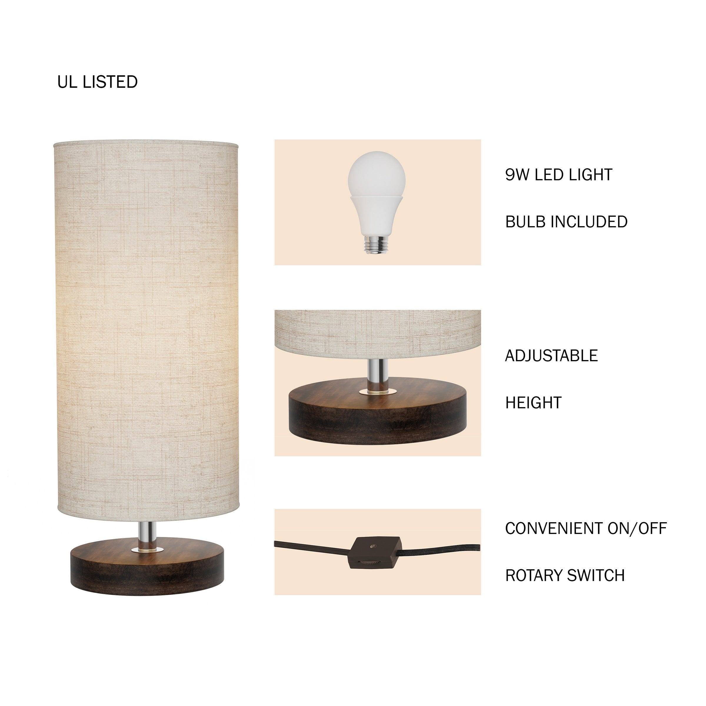 Lavish Home Cylinder Table Lamp with LED Bulb