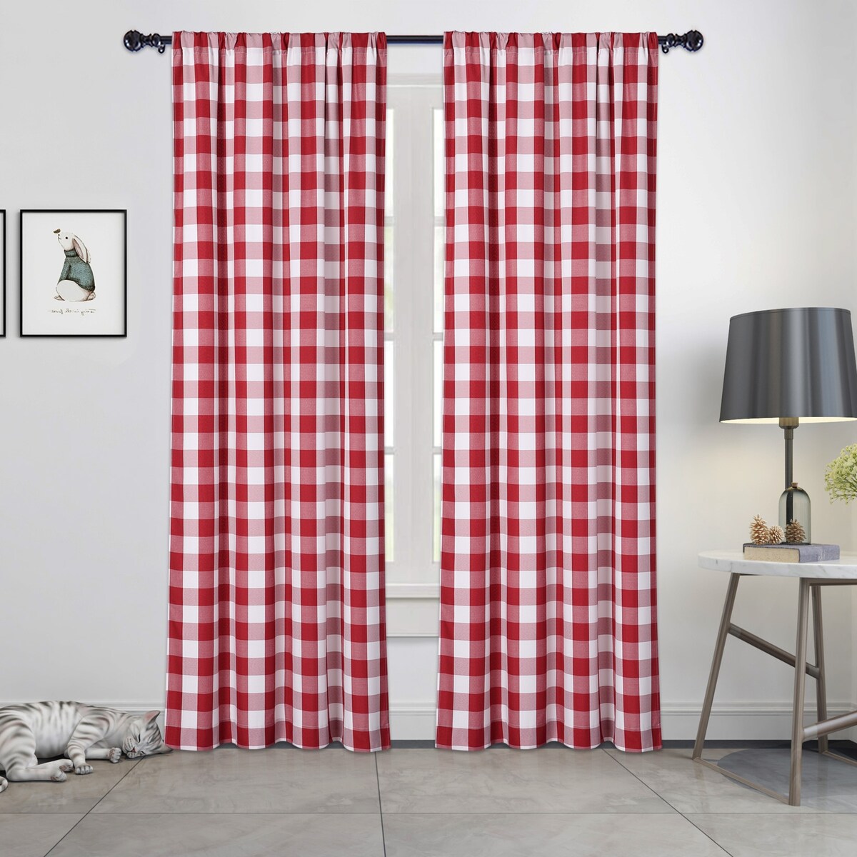 Garvee Buffalo Checker Plaid Curtain Yarn Dyed Fabric Light Filtering Drapes, 2 Panels