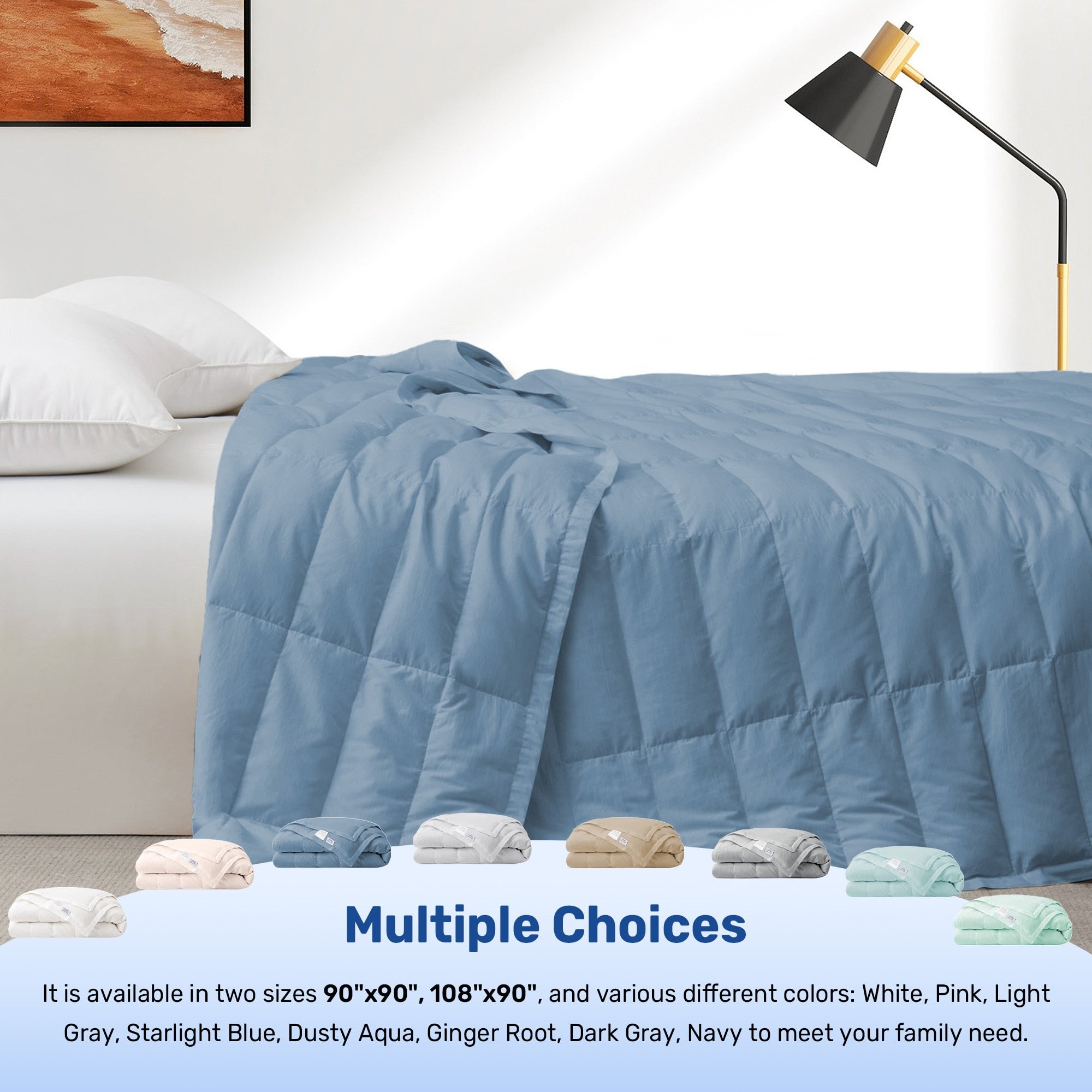 Luxurious White Down Blanket with Satin Trim, Tencel Comforter for All-Season