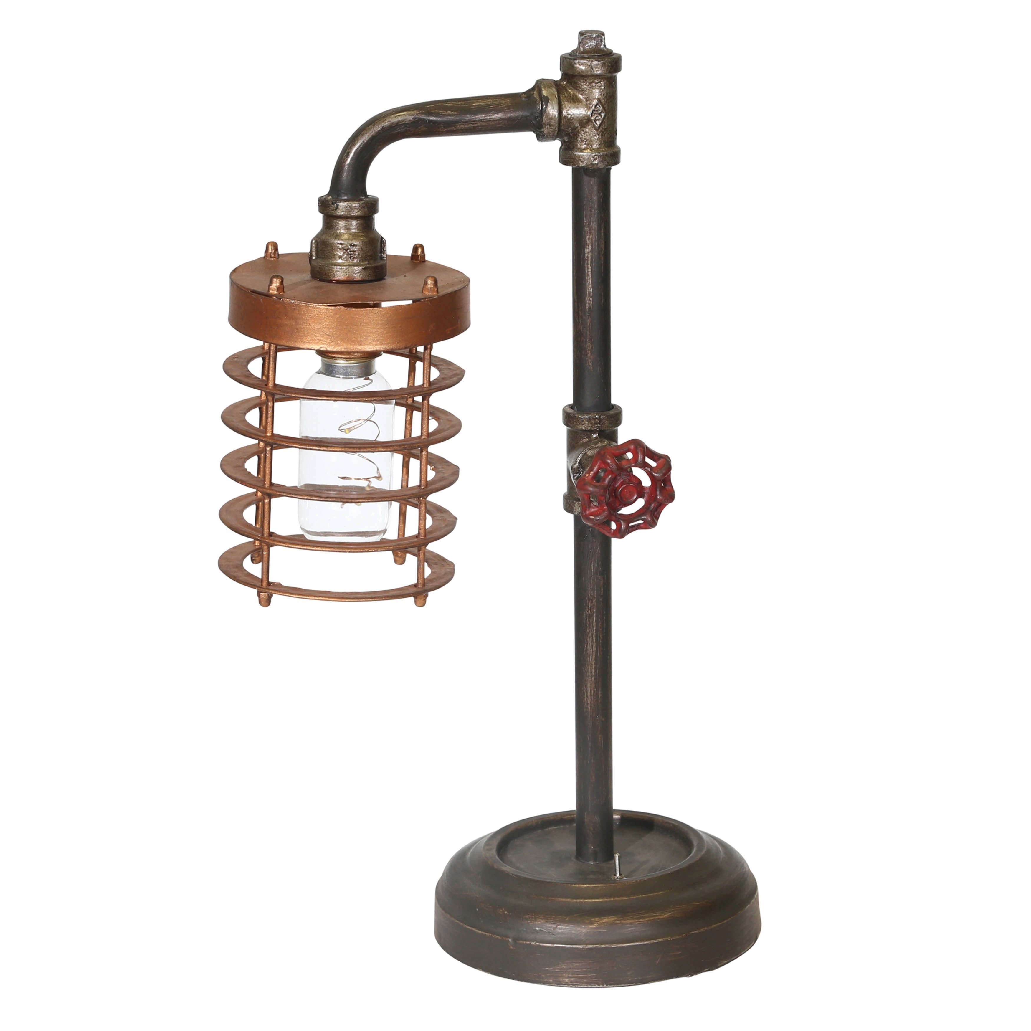 Sagebrook Home Industrial Style Metal Pipe Table Lamp, Bulb Included, Battery Operated, Black and Copper, 11 L x 6 W x 18 H