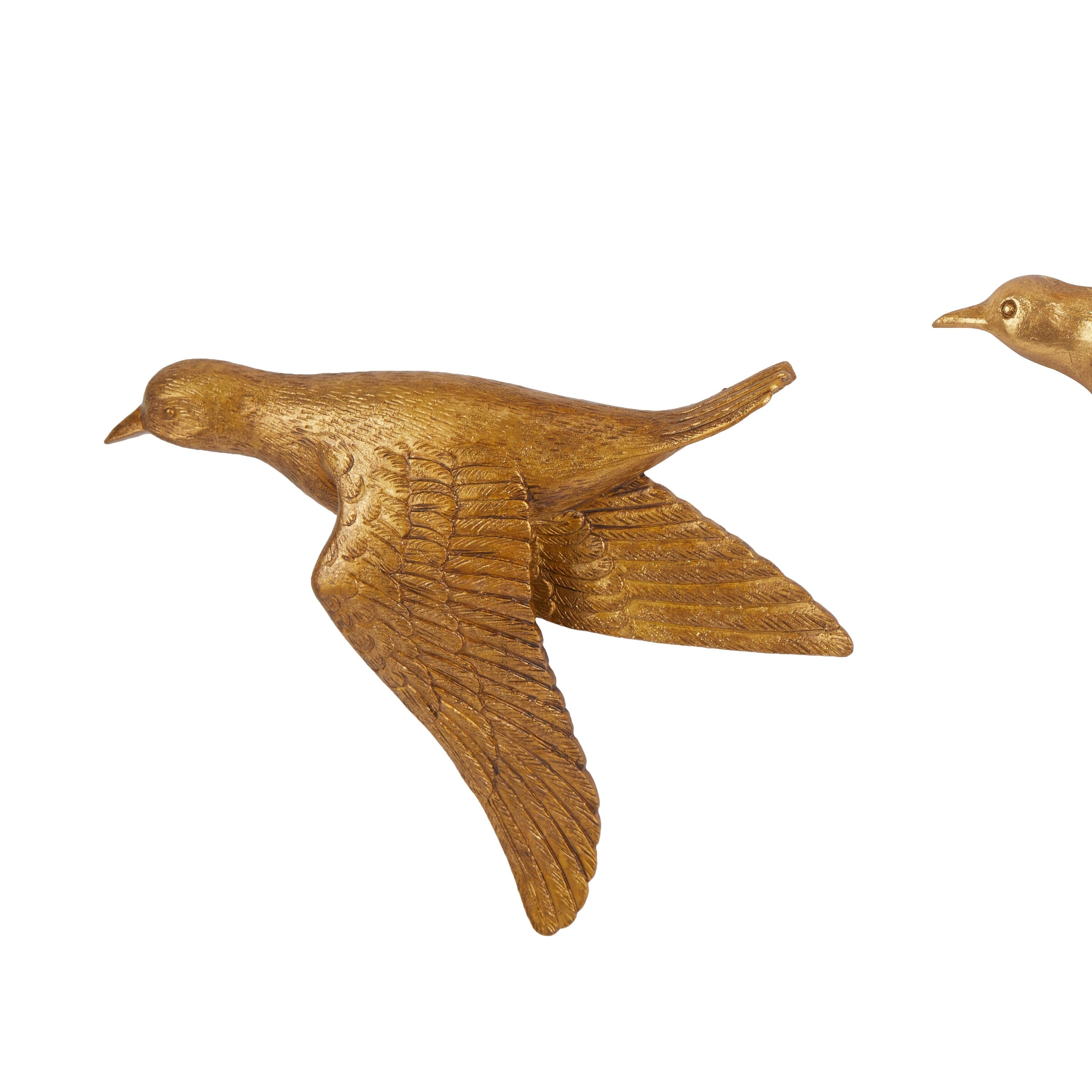 Artistic Polystone Floating Bird Wall Decor (Set of 6) - Gold, Brown, Silver