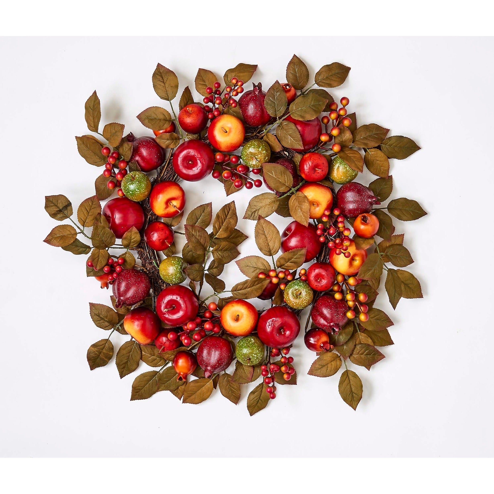 24 Mixed Apple Pomegranate & Leaf Wreath on Natural Twig Base