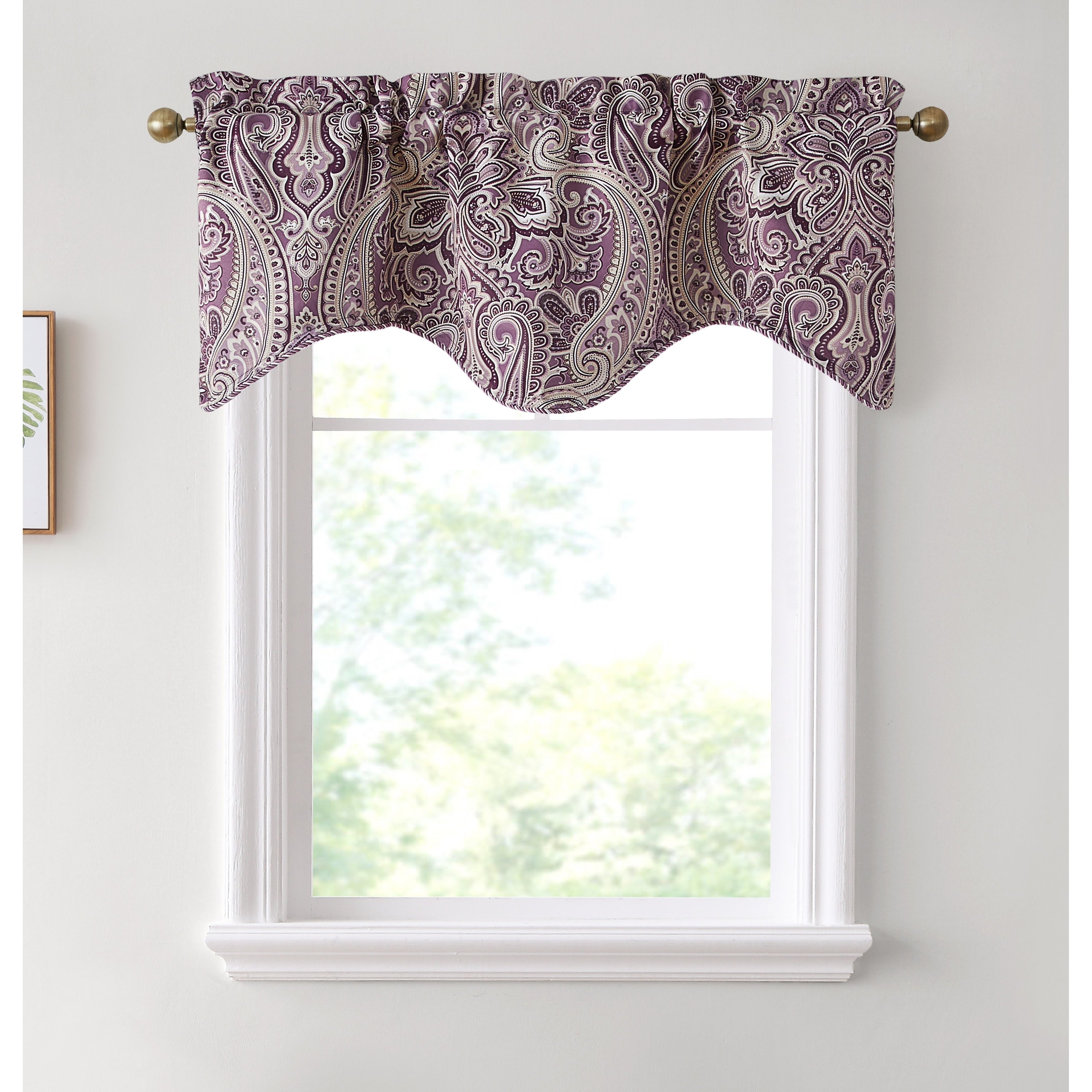 HLC.me Paris Paisley Decorative Rod Pocket Short Scalloped Curtain Valance, Single Valance