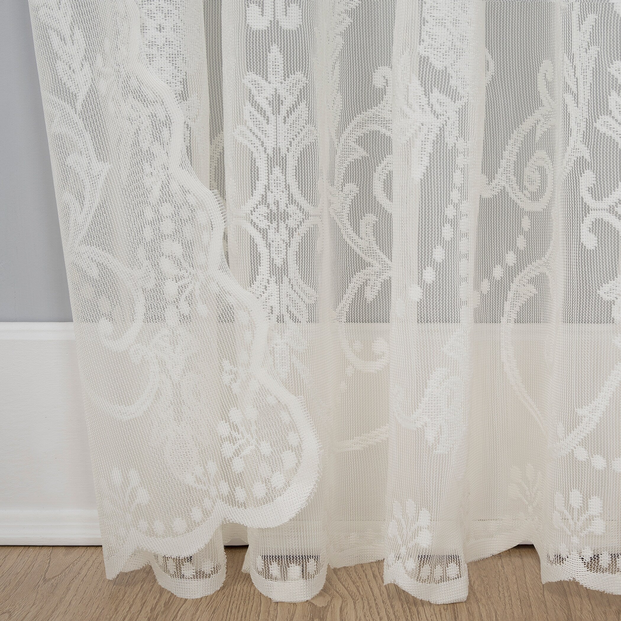 No. 918 Ariella Floral Lace Sheer Rod Pocket 1-Piece Curtain Panel, Single Panel