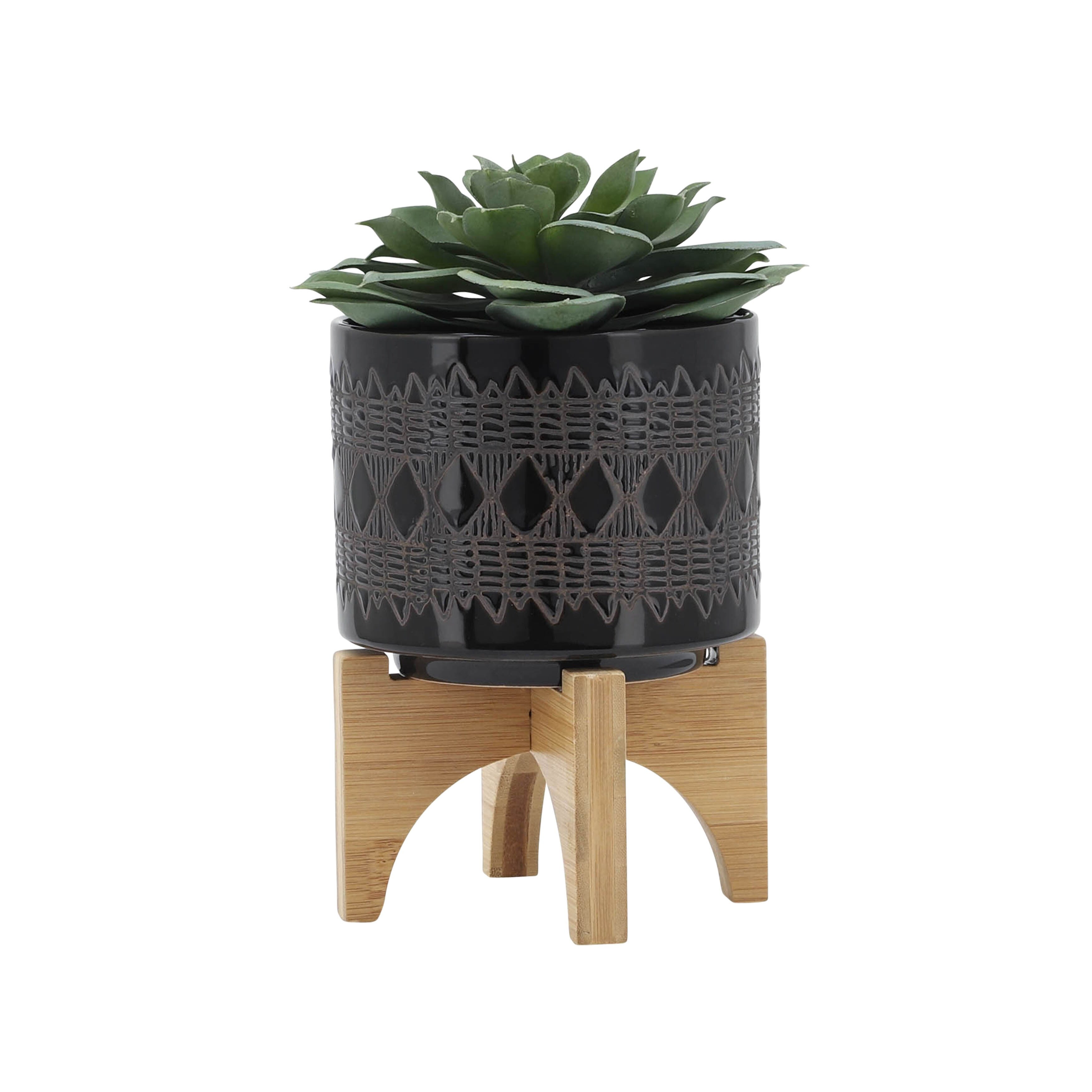 Sagebrook Home Ceramic Planters on Wood Stand