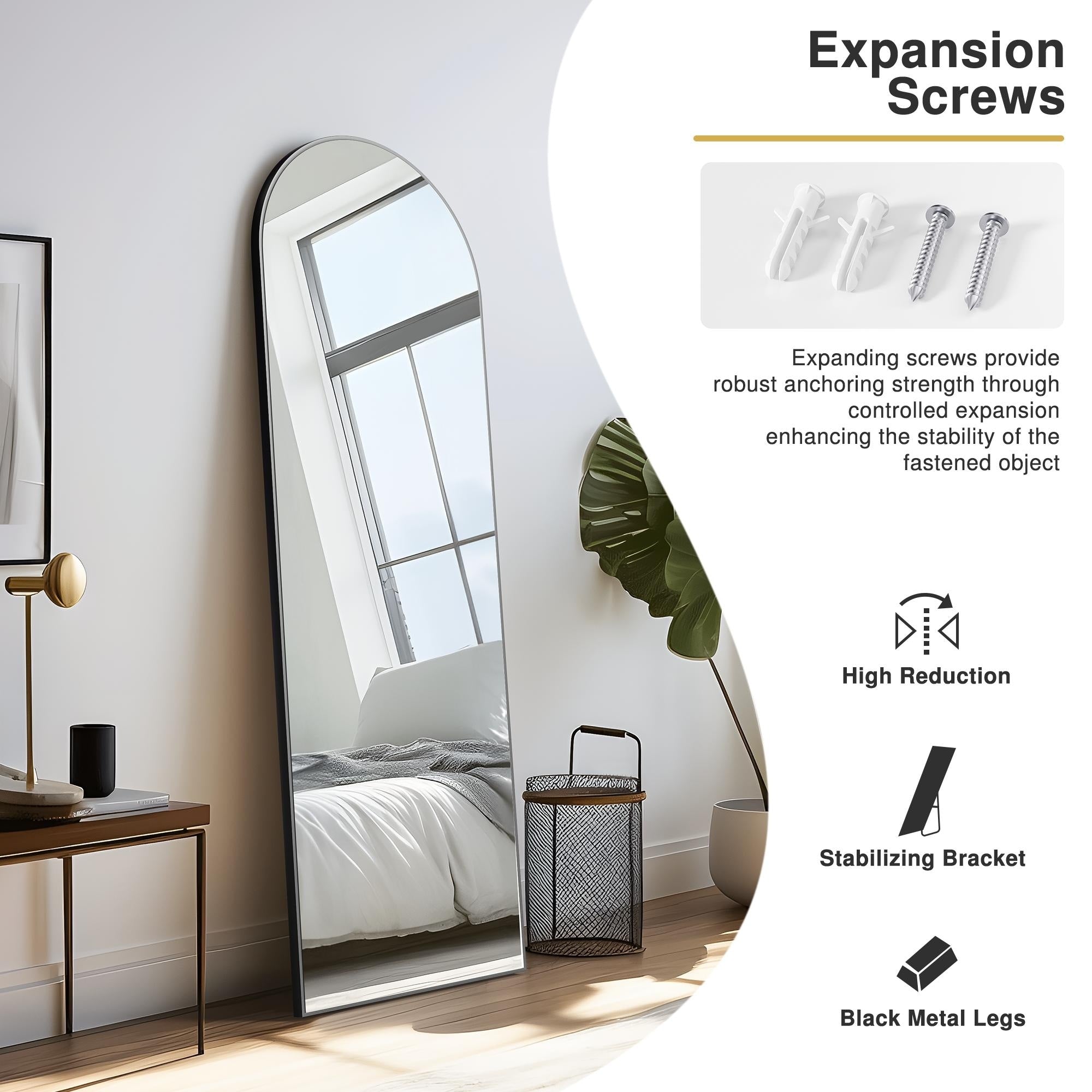 Modern Arched Mirror Full-Length Floor Mirror with Stand