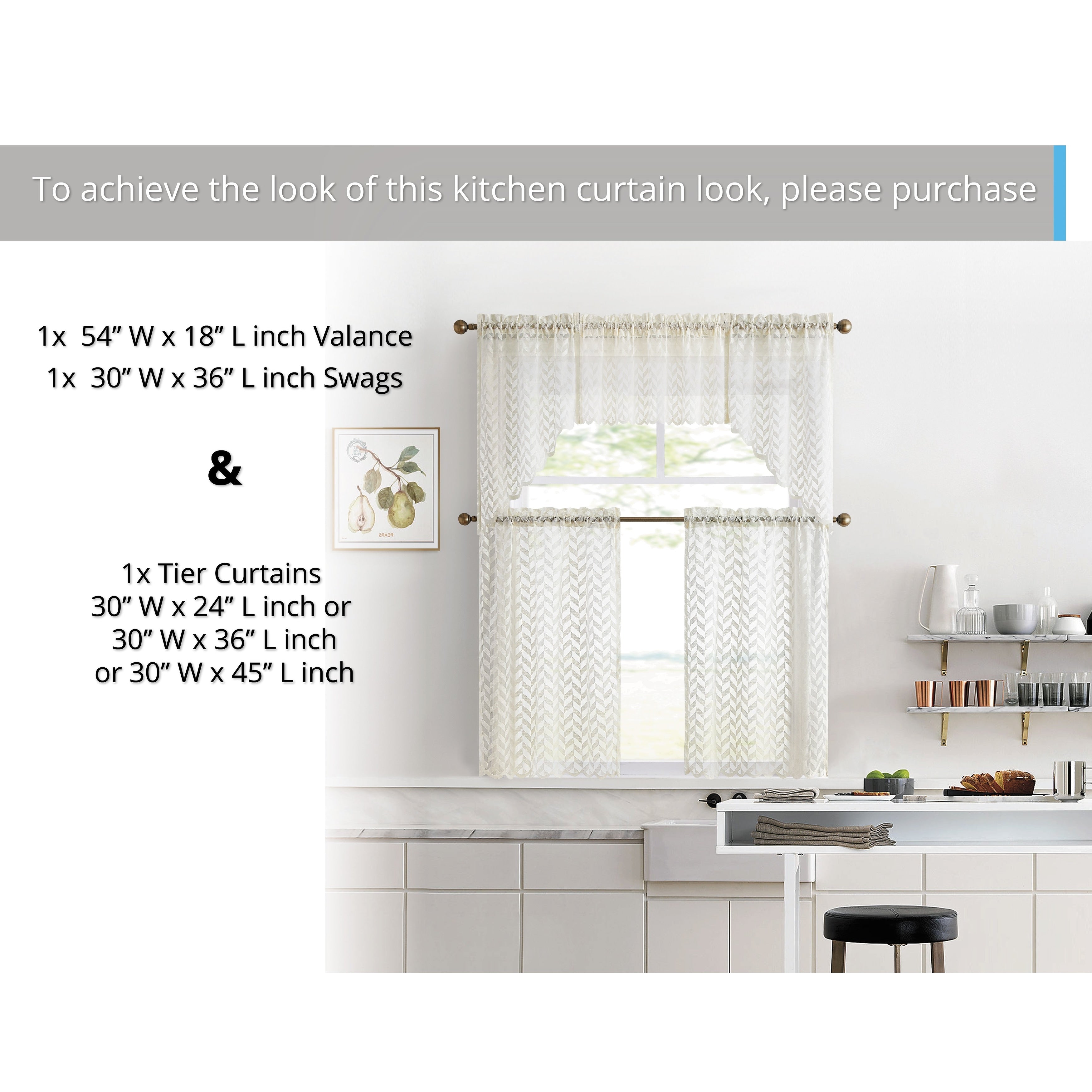 HLC.me Herringbone Lace Sheer Kitchen Cafe Curtain Tiers Swags Valance for Small Windows & Bathroom