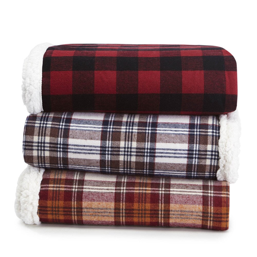 Eddie Bauer Cabin Plaid Flannel Sherpa Throw