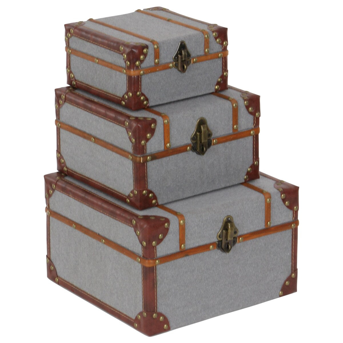 Wooden Upholstered Decorative Box with Hinged Lid - Set of 3 Gray - Roche River Decor