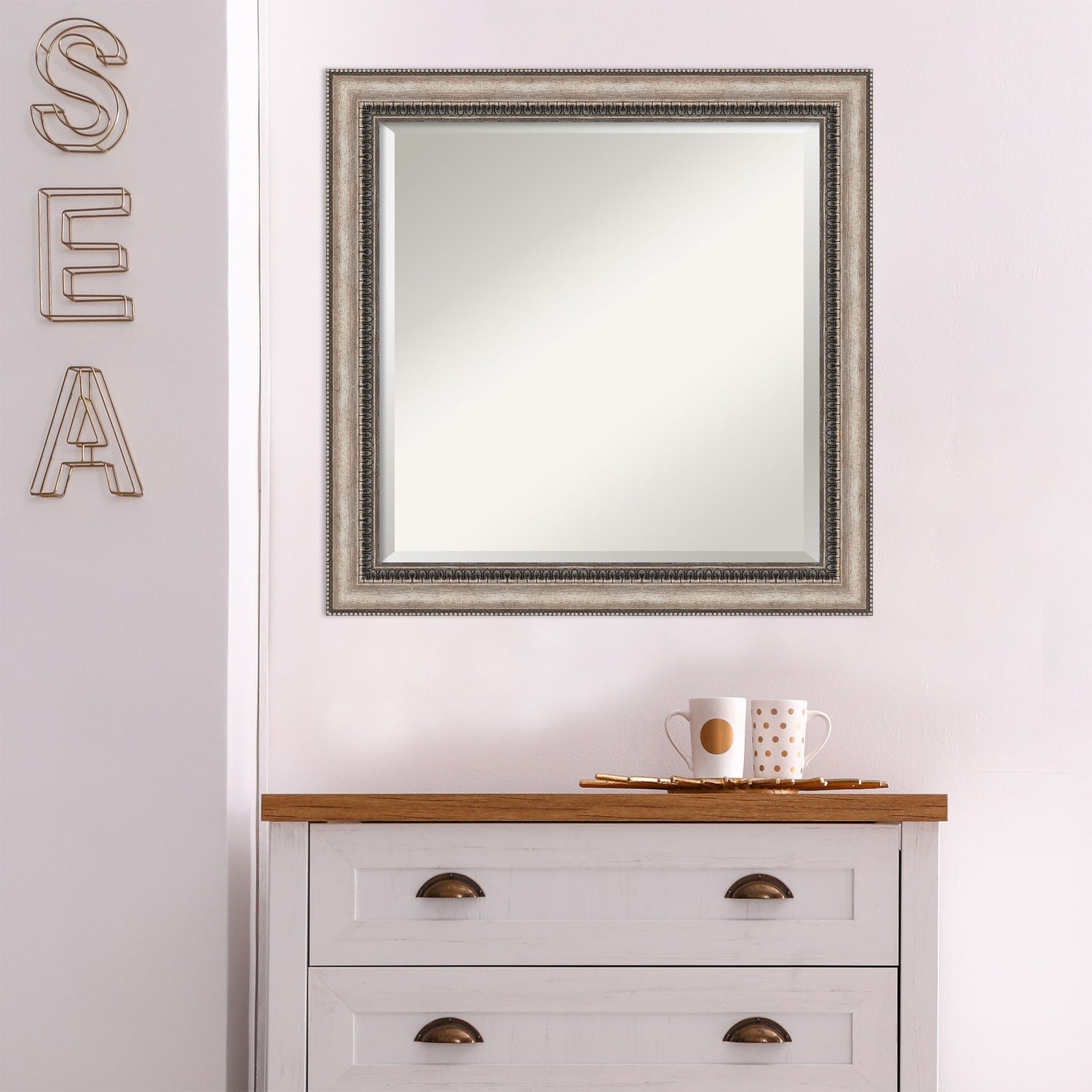 Beveled Bathroom Wall Mirror - Lyla Ornate Silver Frame - Lyla Ornate Silver