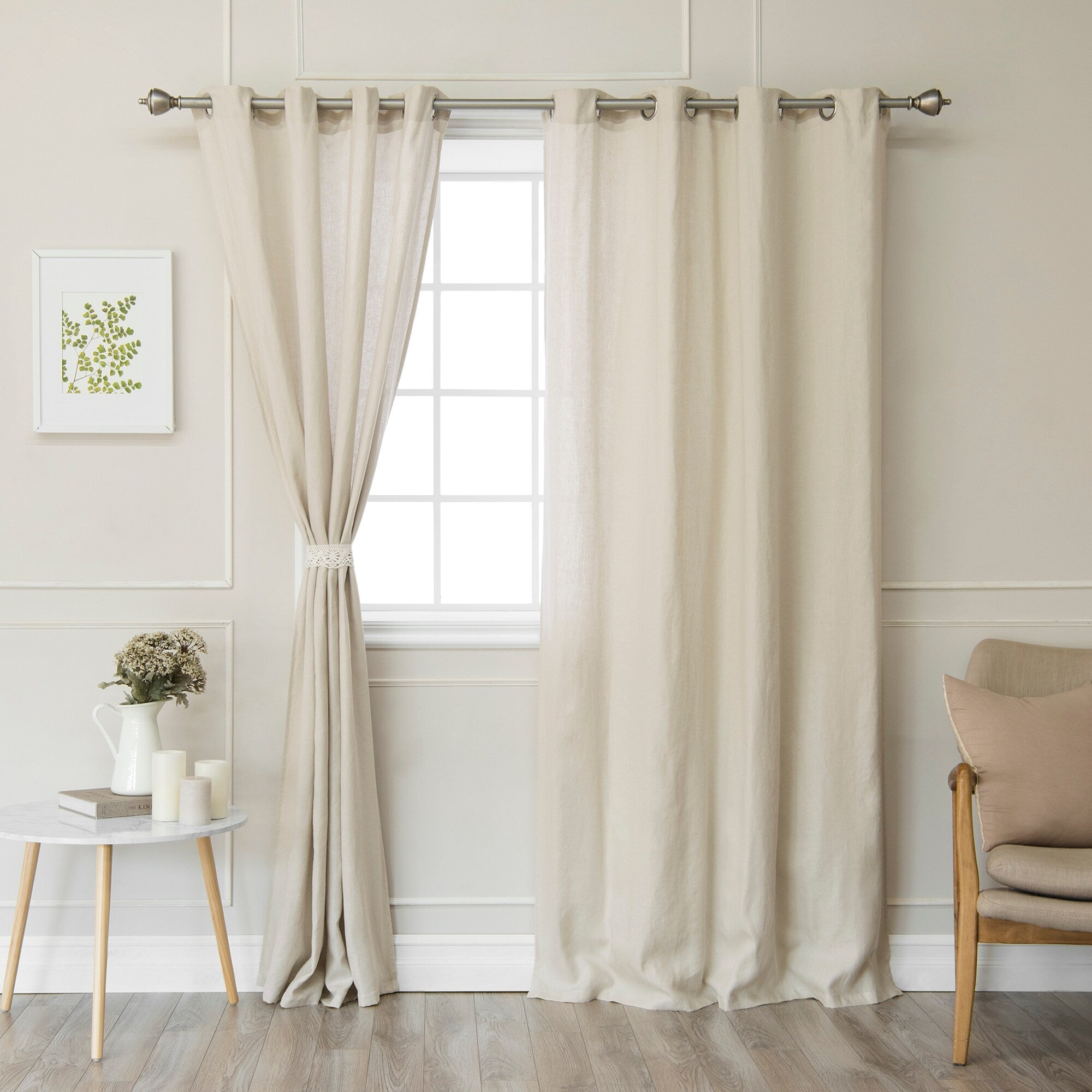 Aurora Home 100% Linen Silver Grommet Curtain Set