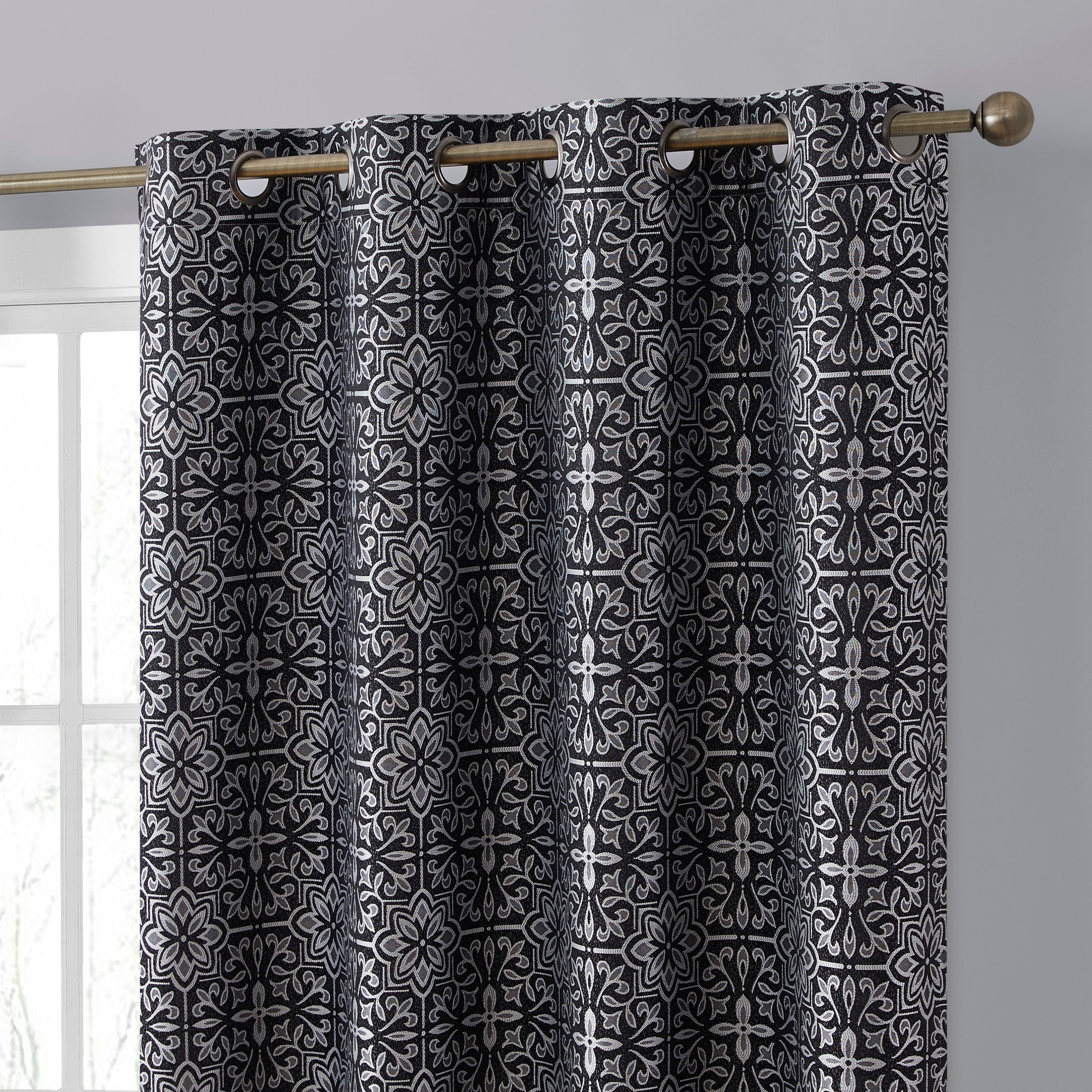 HLC.me Mia Tile 100% Complete Blackout Thermal Insulated Heat/Cold/UV Blocking Grommet Curtain Panels - Pair