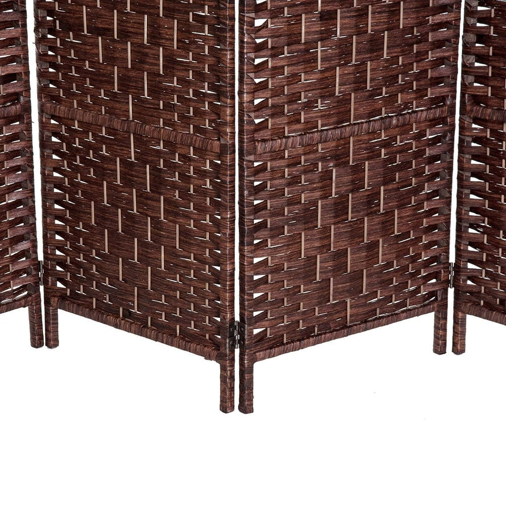 HomCom 6' Tall Wicker Weave Six Panel Room Divider Privacy Screen - Chestnut Brown