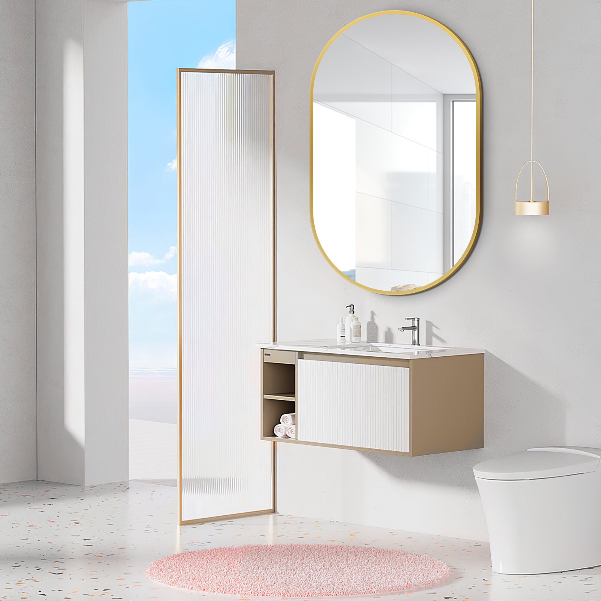 Small Oval Aluminum Framed Wall Bathroom Vanity Mirror